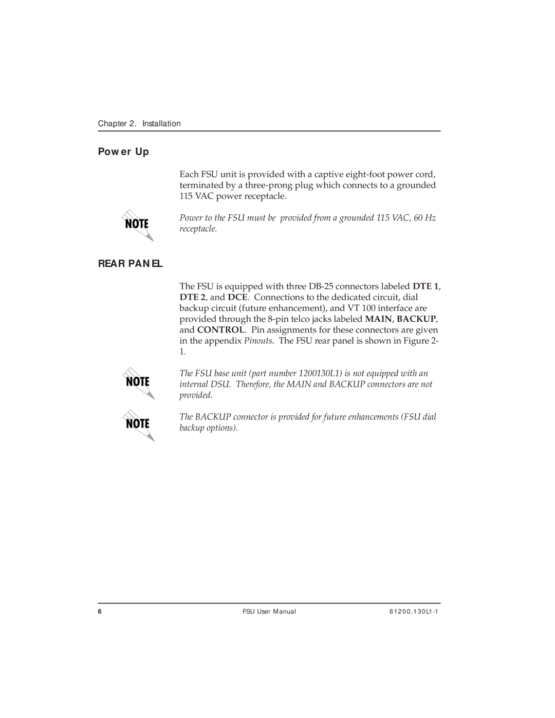 ADTRAN 1200130L1, 1200130L2 user manual Power Up, Rear Panel 