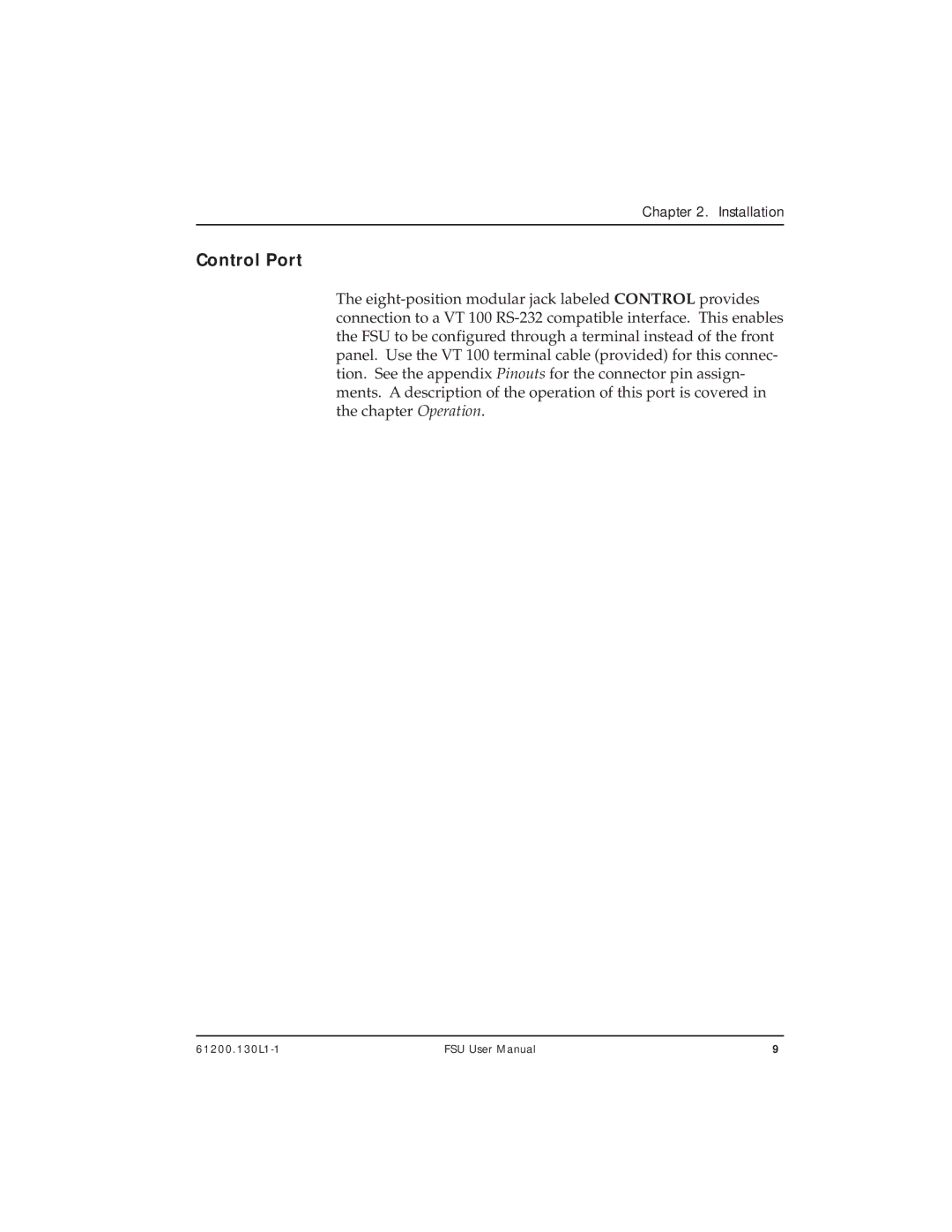 ADTRAN 1200130L2, 1200130L1 user manual Control Port 