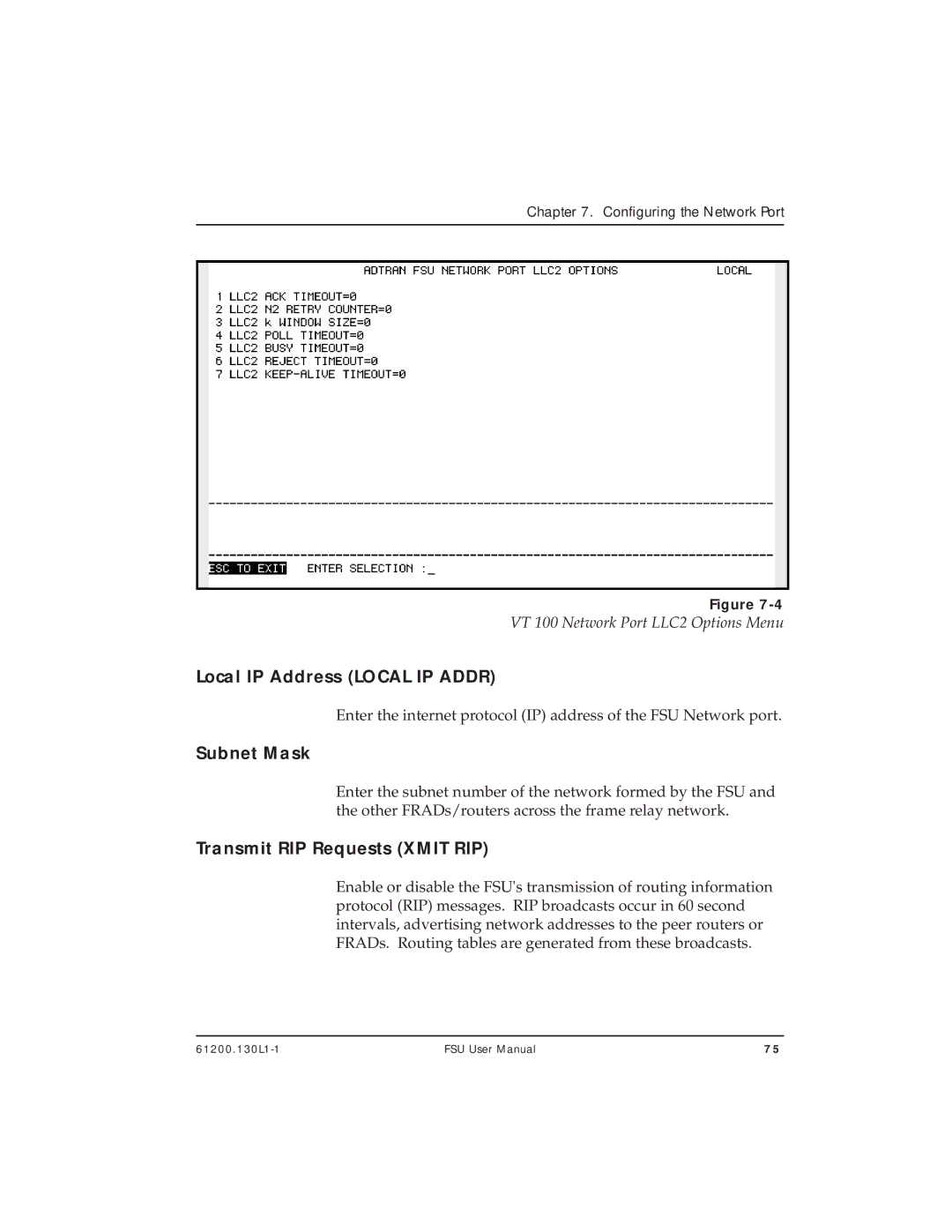 ADTRAN 1200130L2, 1200130L1 user manual Local IP Address Local IP Addr, Subnet Mask, Transmit RIP Requests Xmit RIP 