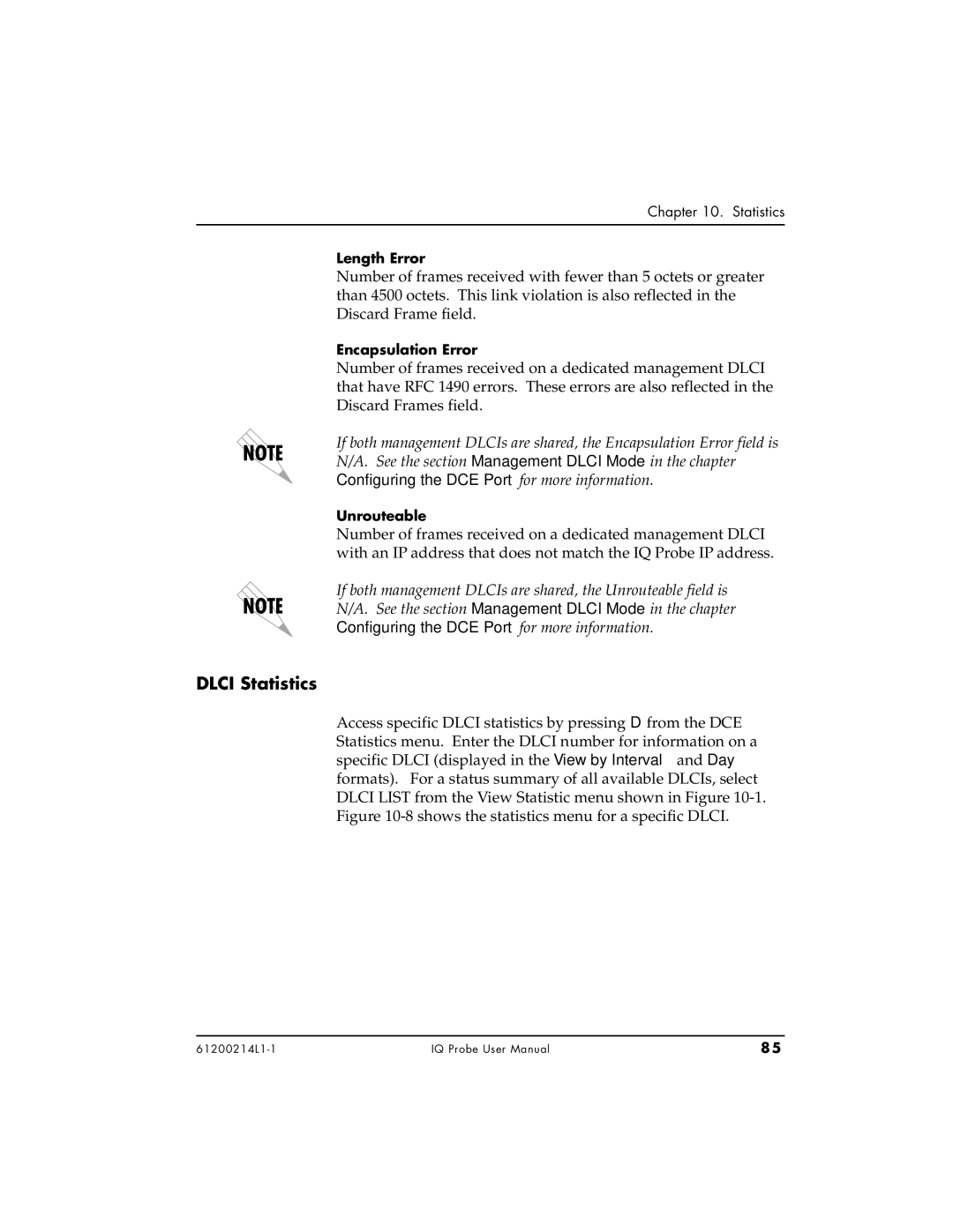 ADTRAN 1204002L1, 1200214L1, 1204006L1 user manual Dlci Statistics, Length Error 