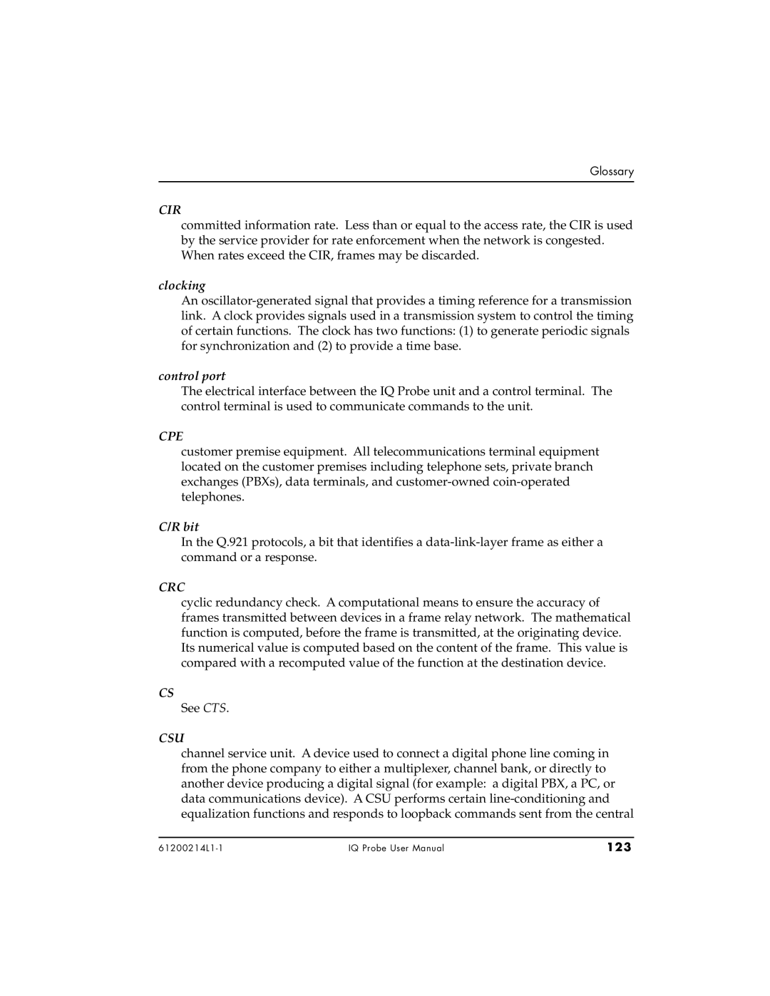 ADTRAN 1200214L1, 1204002L1, 1204006L1 user manual Cir, 123 