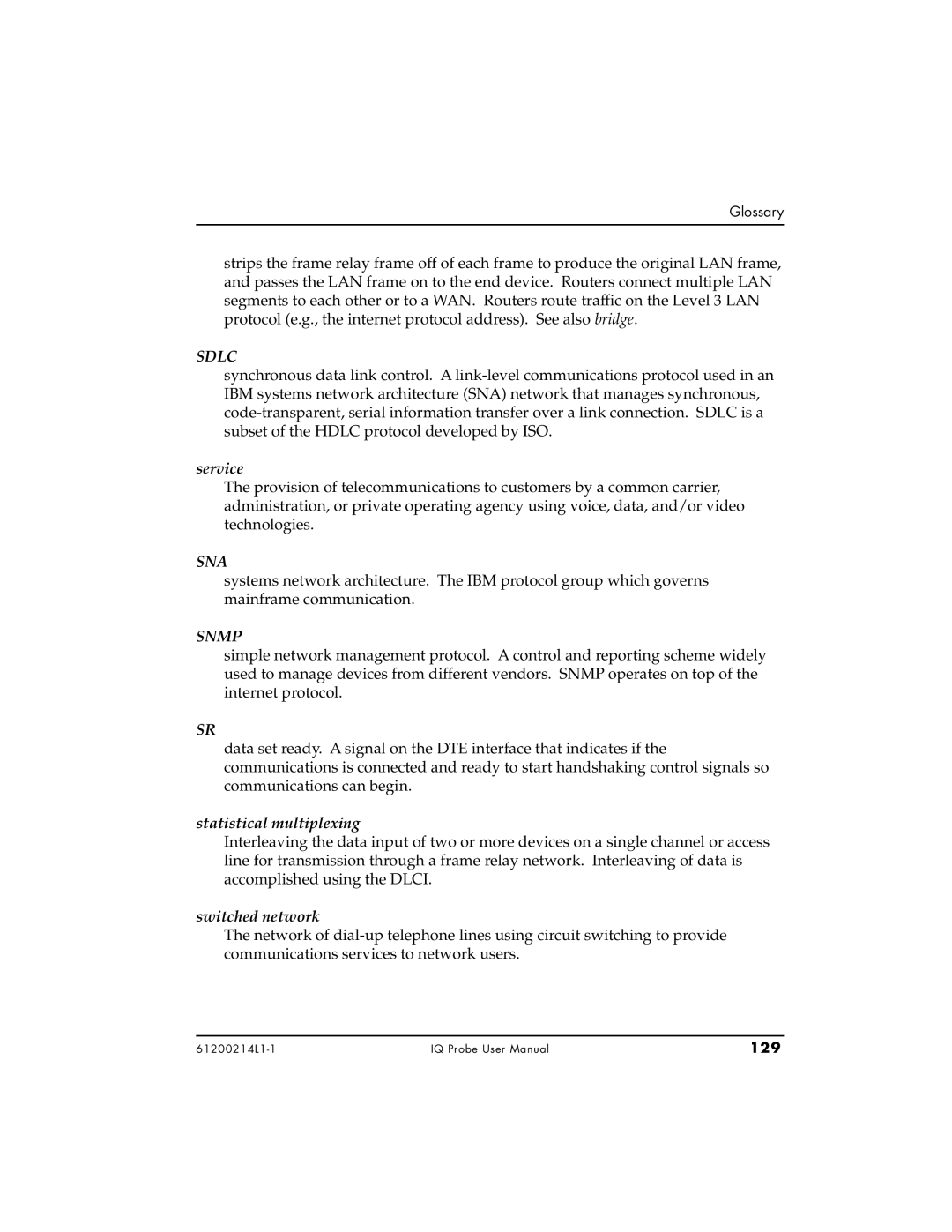 ADTRAN 1200214L1, 1204002L1, 1204006L1 user manual Sdlc, 129 