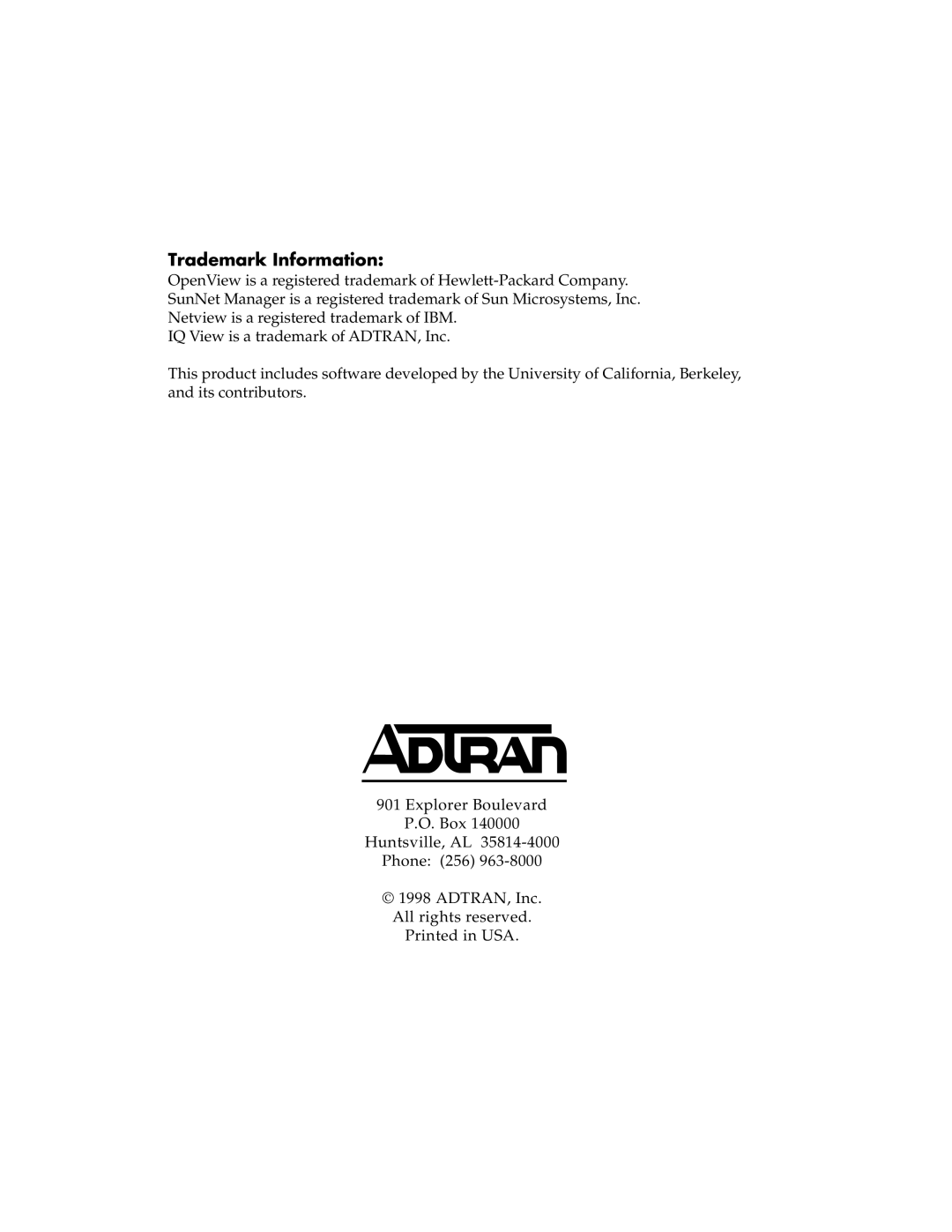 ADTRAN 1204006L1, 1200214L1, 1204002L1 user manual Trademark Information 