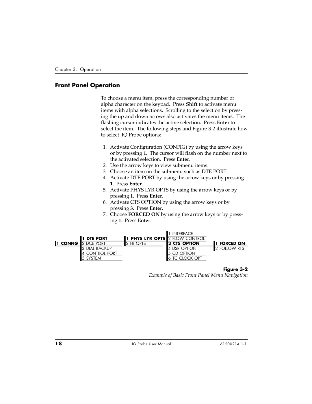 ADTRAN 1200214L1, 1204002L1, 1204006L1 user manual Front Panel Operation, Example of Basic Front Panel Menu Navigation 