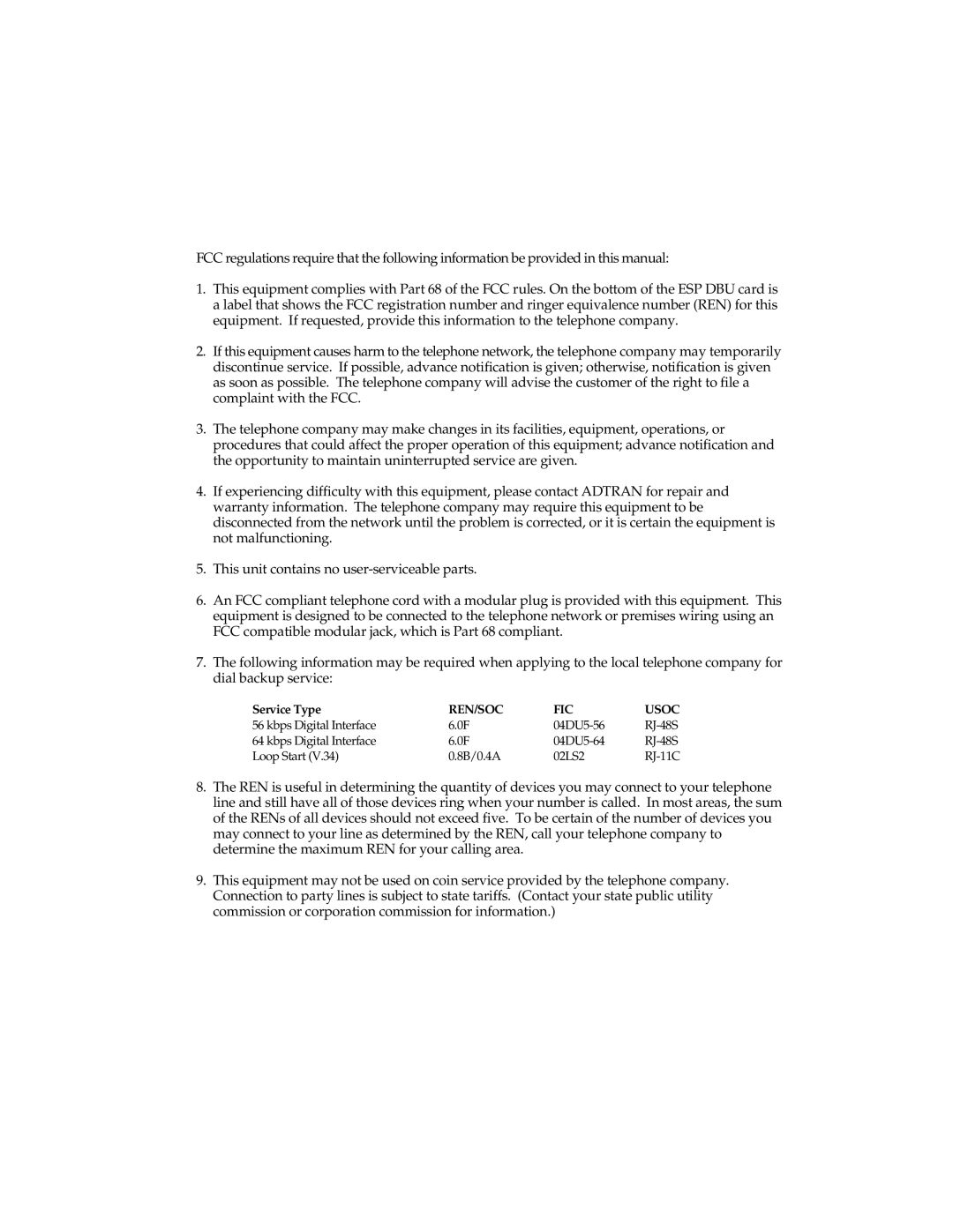 ADTRAN 1204006L1, 1200214L1, 1204002L1 user manual Ren/Soc Fic 