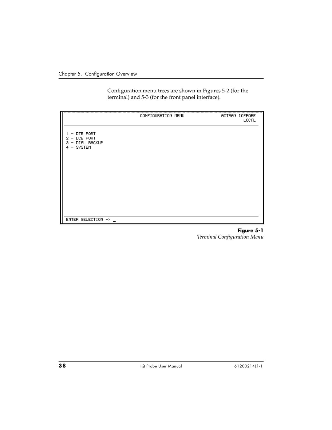 ADTRAN 1204002L1, 1200214L1, 1204006L1 user manual Terminal Configuration Menu 