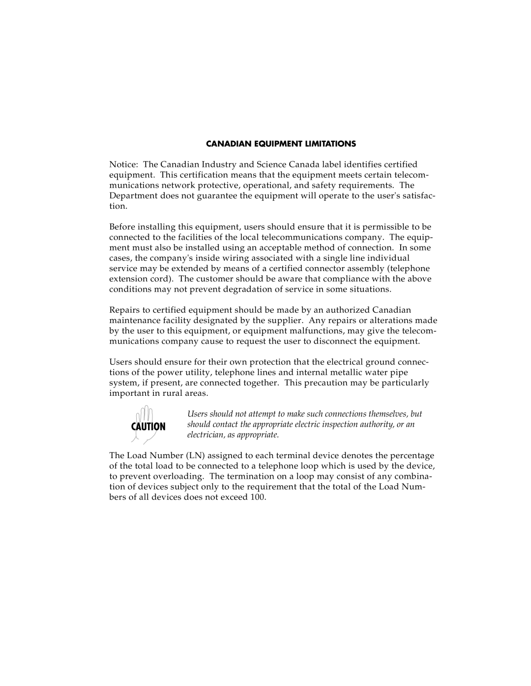 ADTRAN 1204002L1, 1200214L1, 1204006L1 user manual Canadian Equipment Limitations 