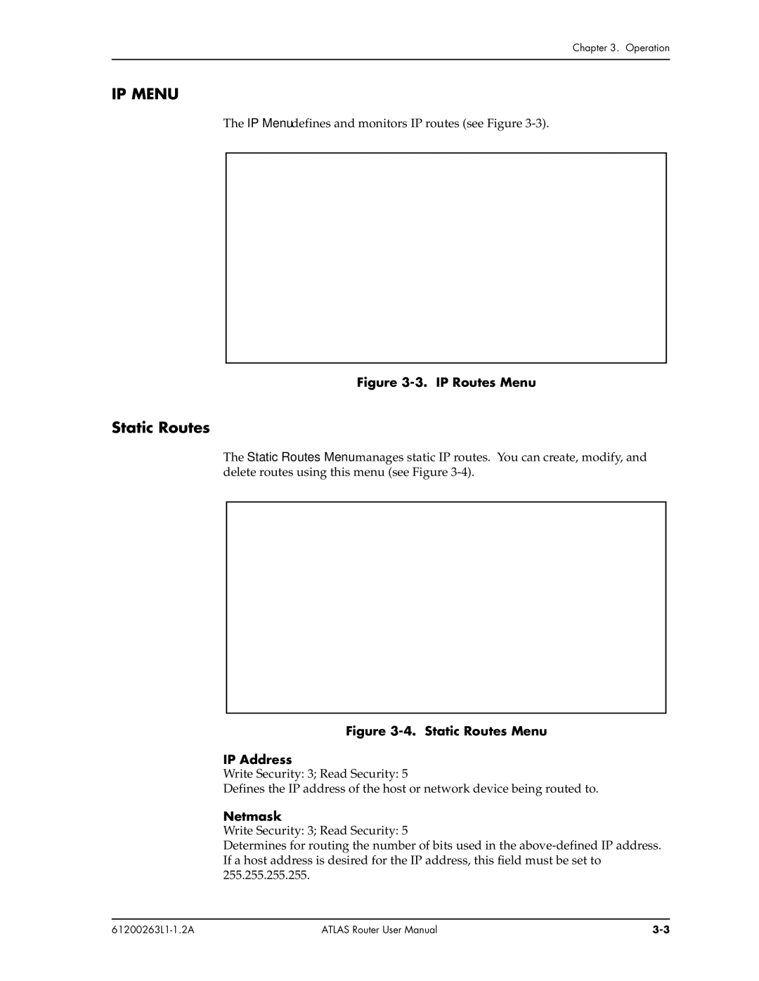 ADTRAN 1200263L1-1.2A user manual IP Menu, Static Routes, Netmask 