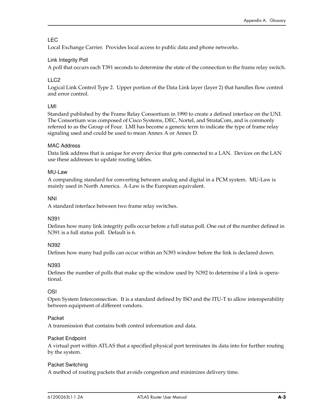 ADTRAN 1200263L1-1.2A user manual Lec, LLC2, Lmi, Nni, Osi 