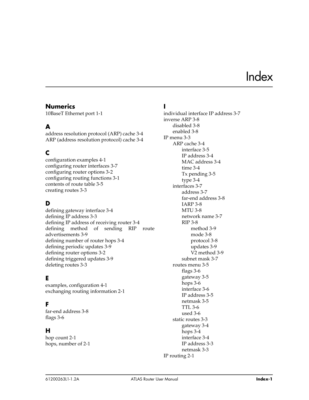 ADTRAN 1200263L1-1.2A user manual Index, Numerics 