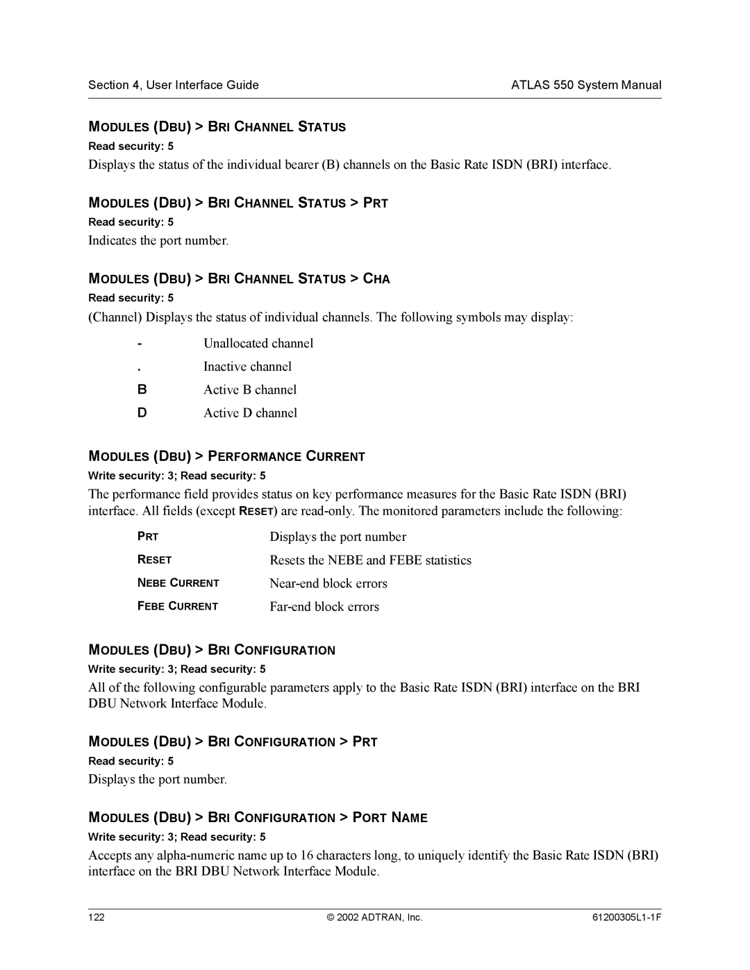 ADTRAN 1200305L1 system manual Displays the port number, Near-end block errors, Far-end block errors 