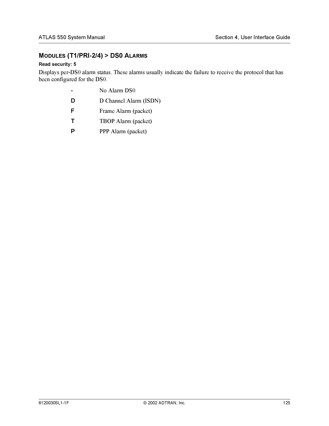 ADTRAN 1200305L1 system manual Modules T1/PRI-2/4 DS0 Alarms 