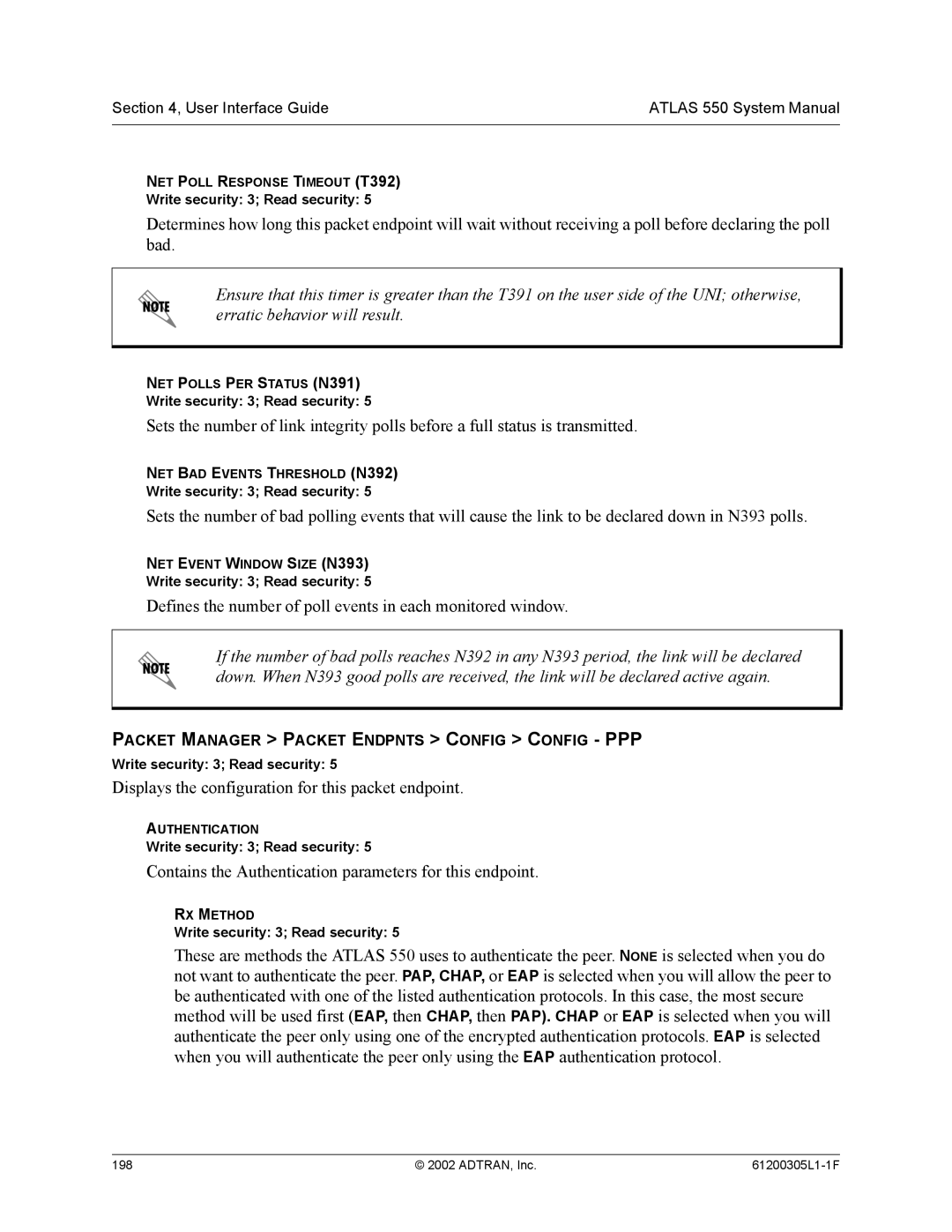 ADTRAN 1200305L1 system manual Displays the configuration for this packet endpoint 