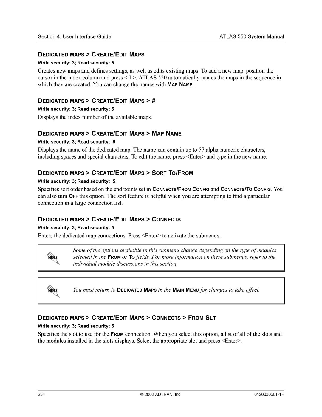 ADTRAN 1200305L1 system manual Displays the index number of the available maps 