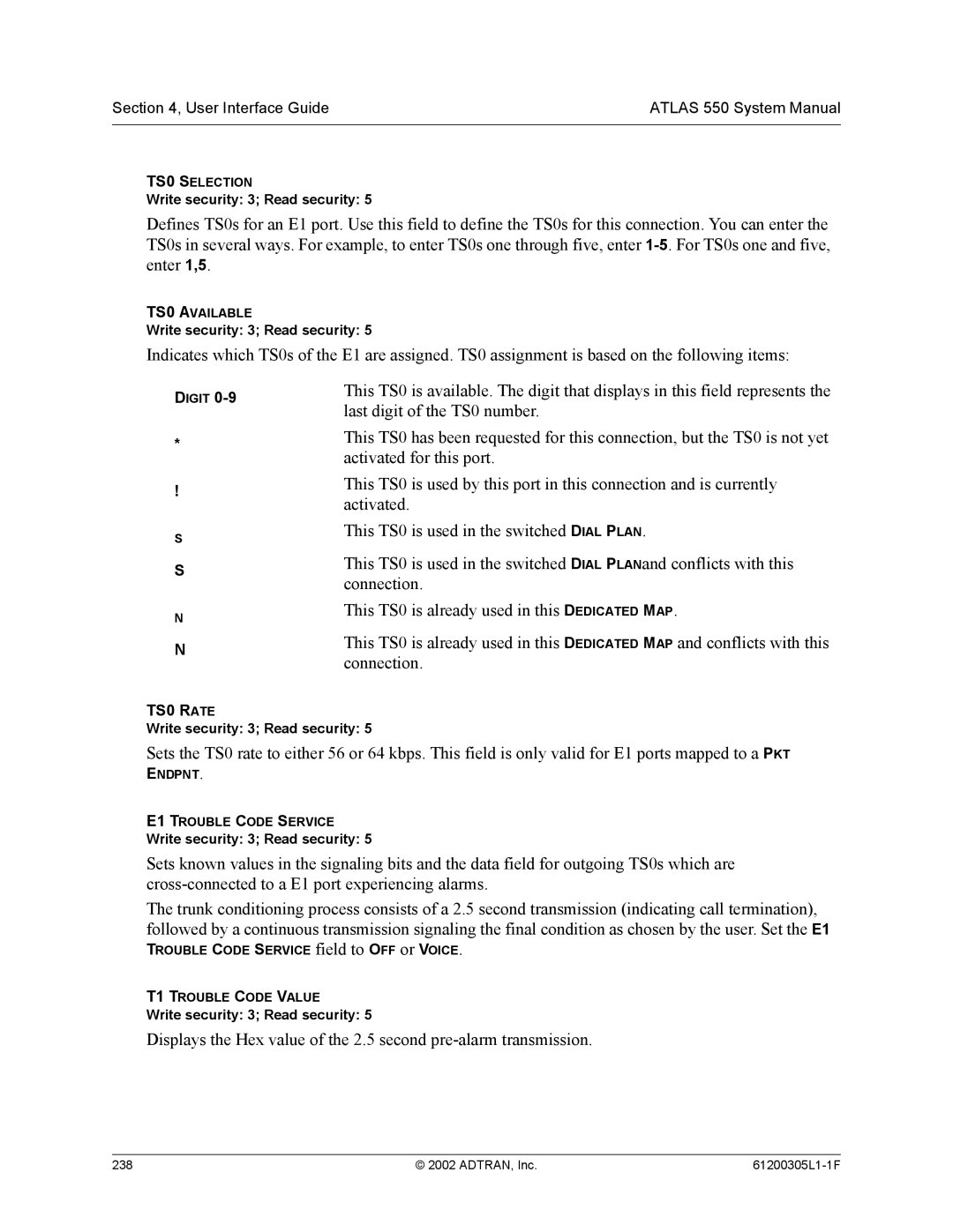 ADTRAN 1200305L1 system manual TS0 Rate 