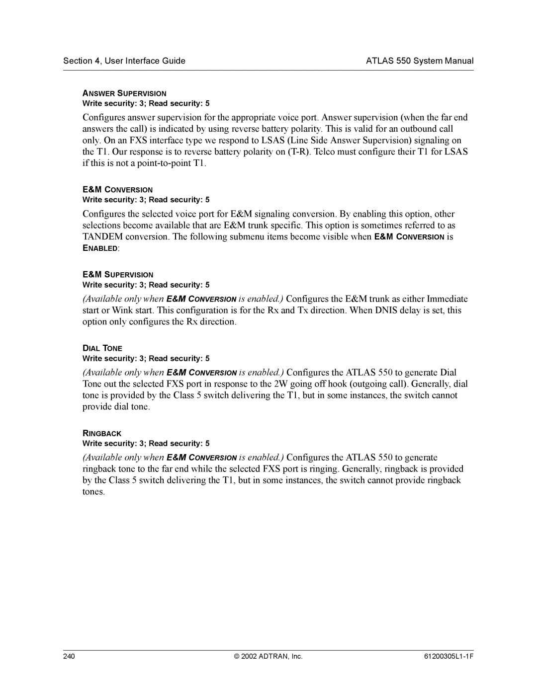 ADTRAN 1200305L1 system manual Answer Supervision 