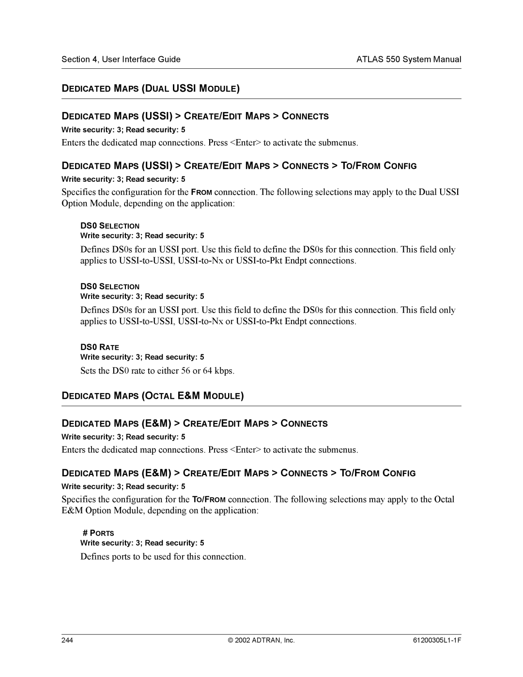 ADTRAN 1200305L1 system manual Dedicated Maps Ussi CREATE/EDIT Maps Connects TO/FROM Config 