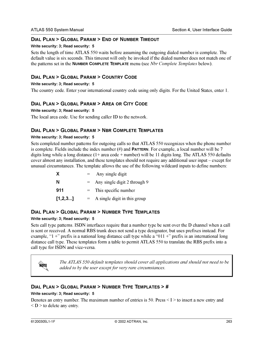 ADTRAN 1200305L1 system manual Local area code. Use for sending caller ID to the network 