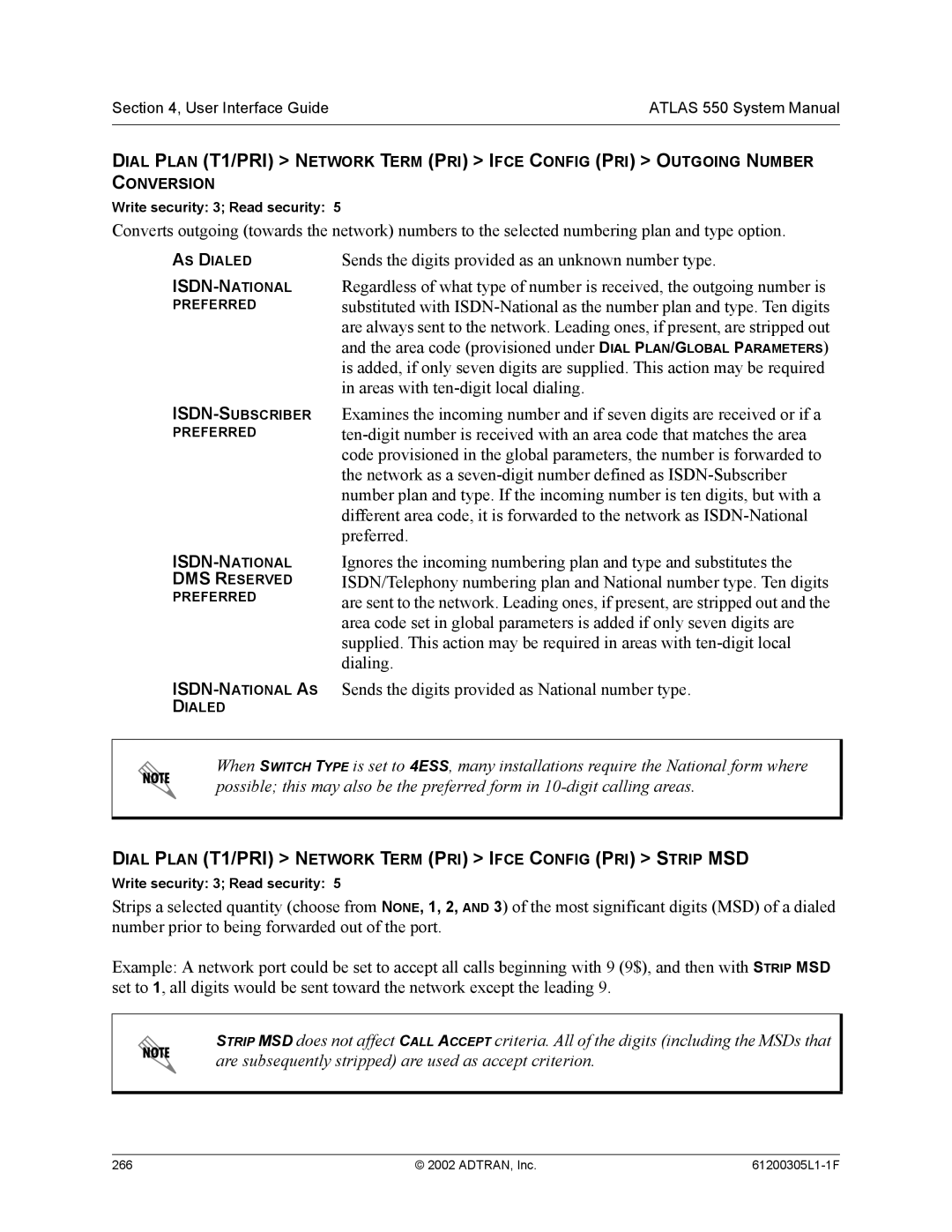 ADTRAN 1200305L1 system manual Dial Plan T1/PRI Network Term PRI Ifce Config PRI Strip MSD 