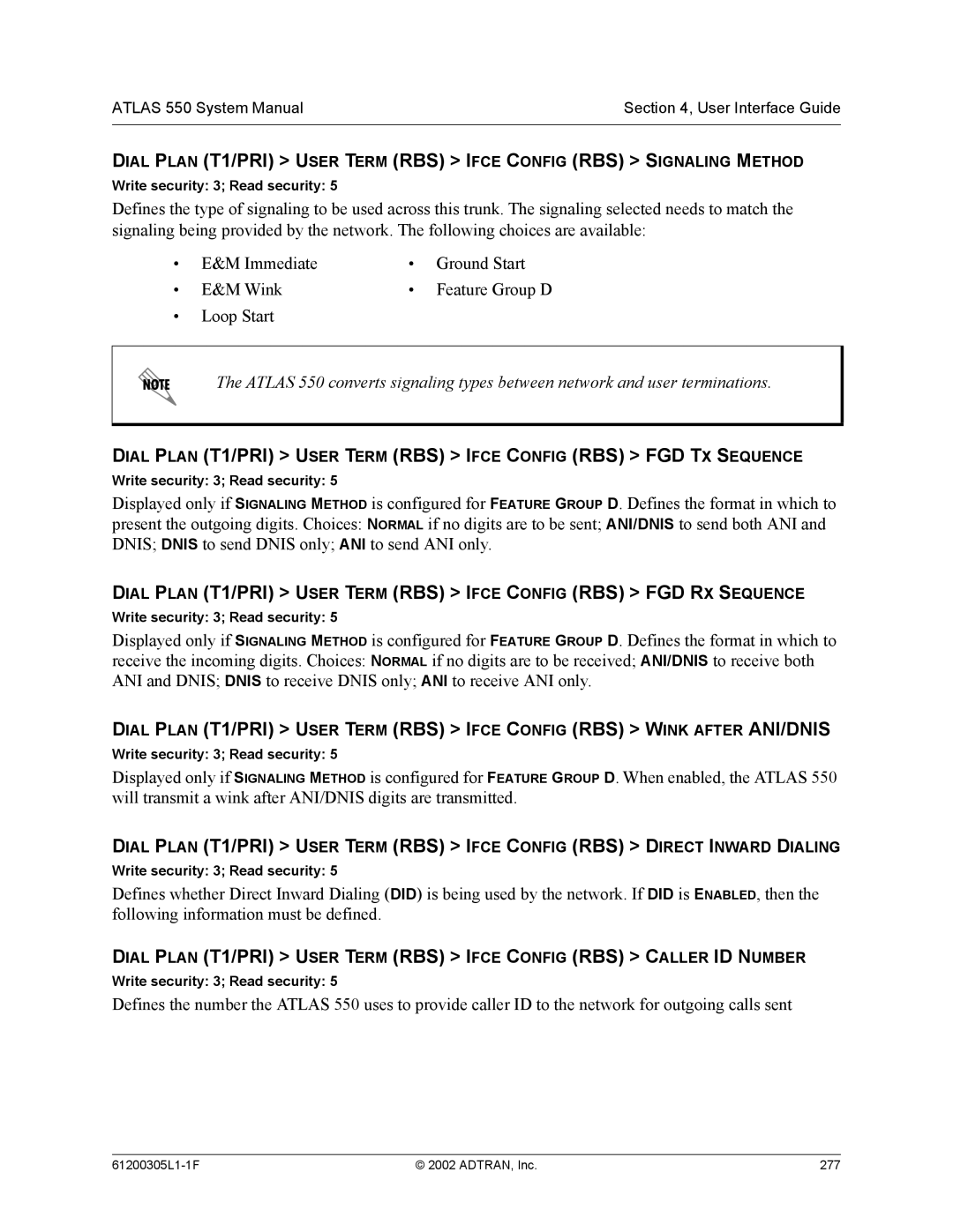 ADTRAN system manual 61200305L1-1F ADTRAN, Inc 277 