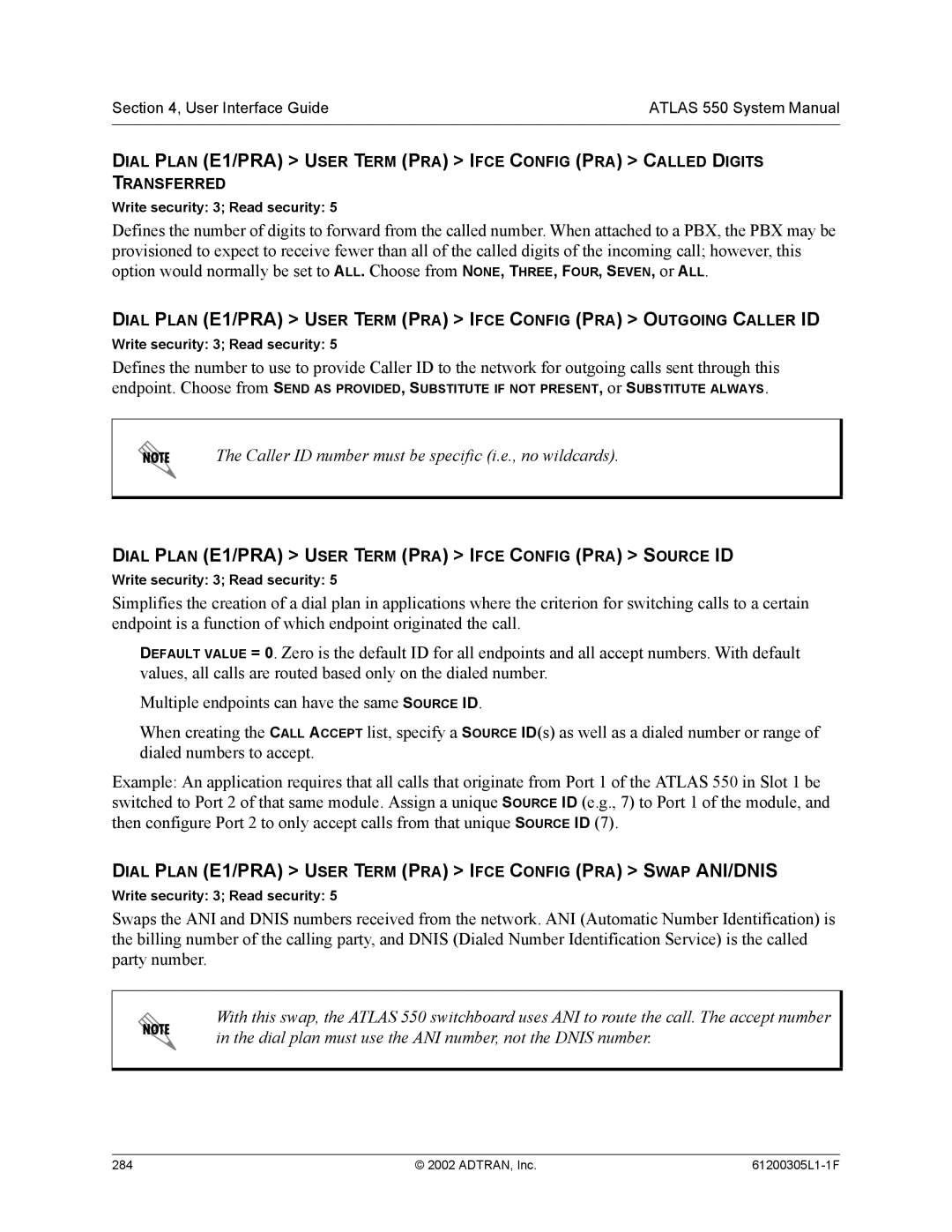 ADTRAN 1200305L1 system manual Dial Plan E1/PRA User Term PRA Ifce Config PRA Swap ANI/DNIS 