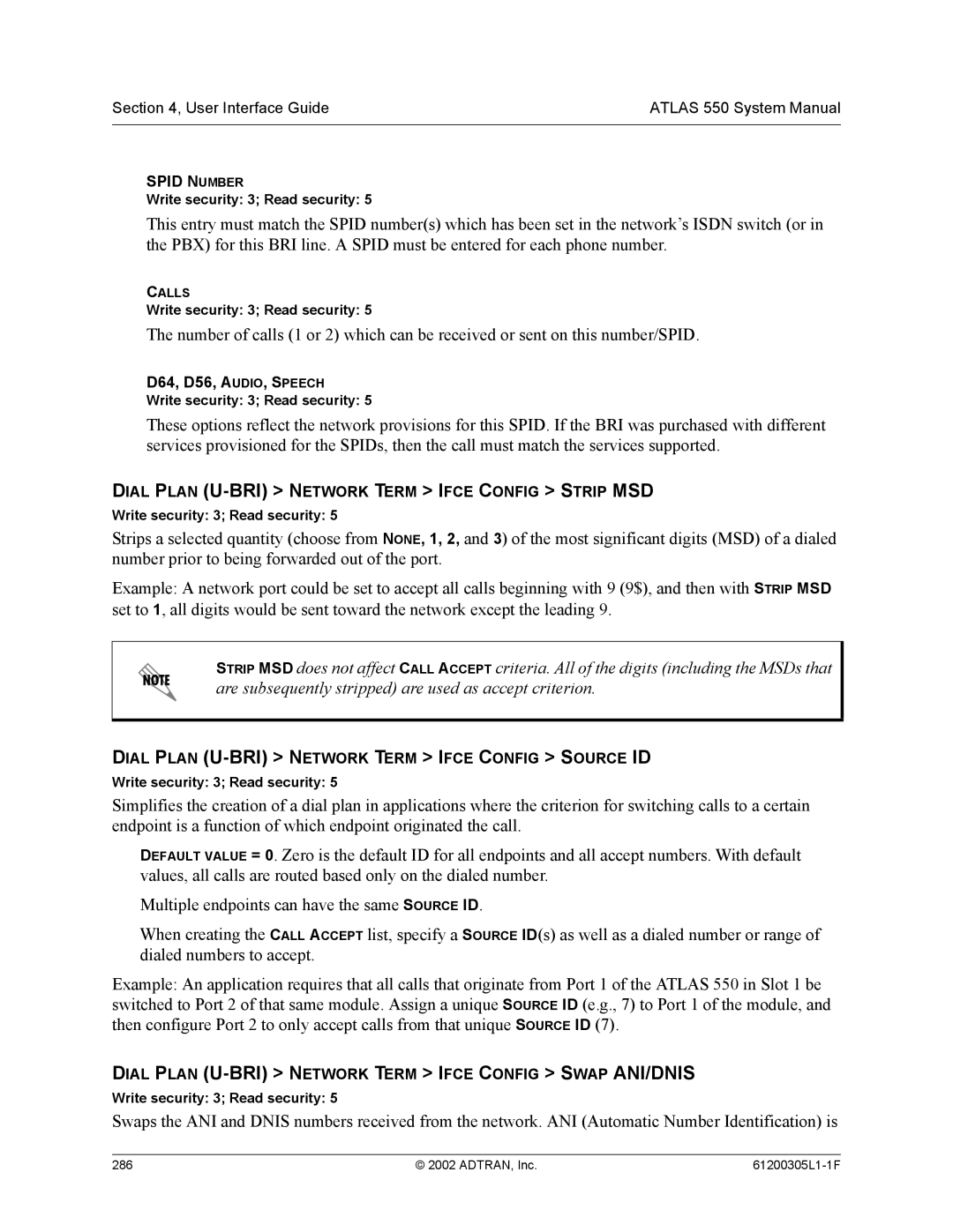 ADTRAN 1200305L1 system manual Spid Number 