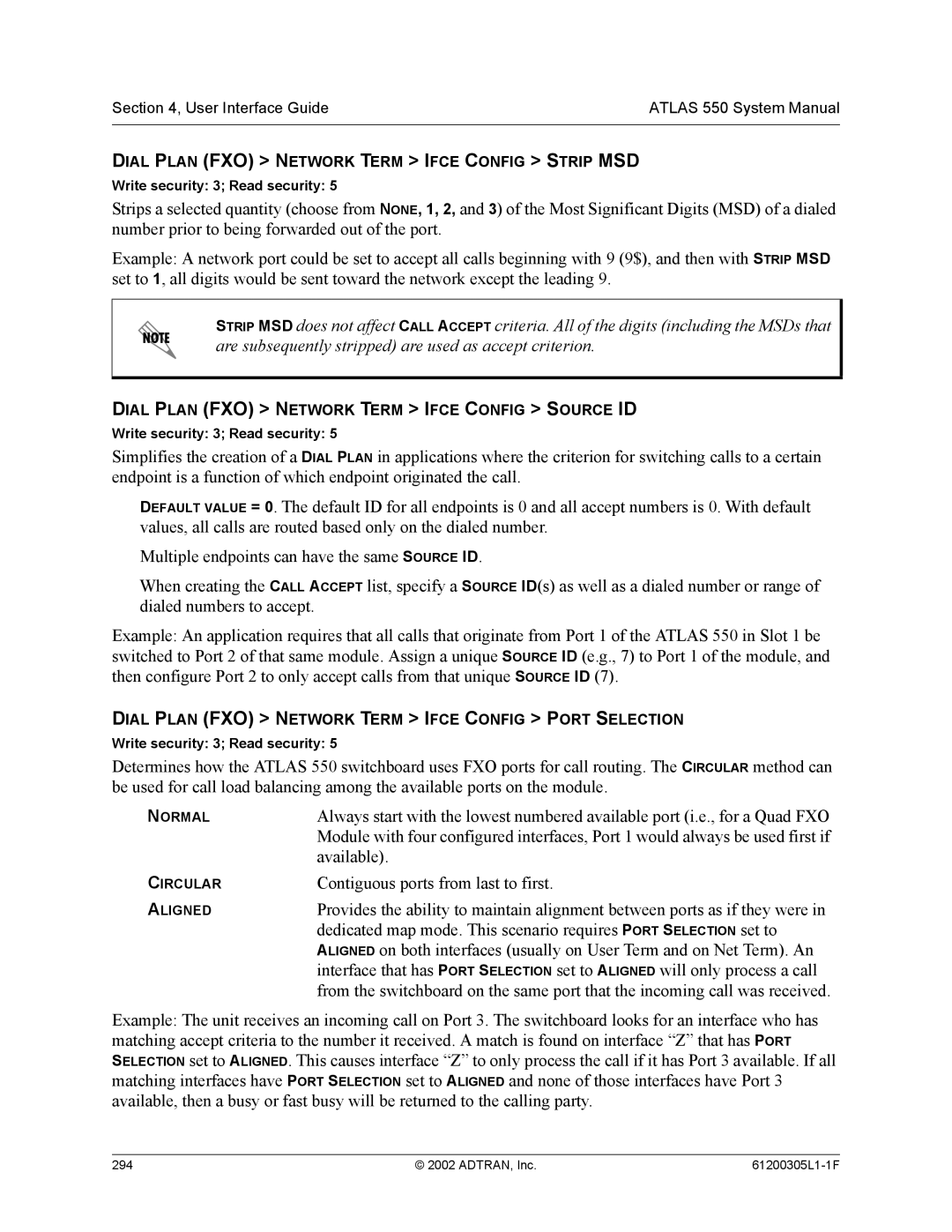 ADTRAN 1200305L1 system manual Dial Plan FXO Network Term Ifce Config Strip MSD 