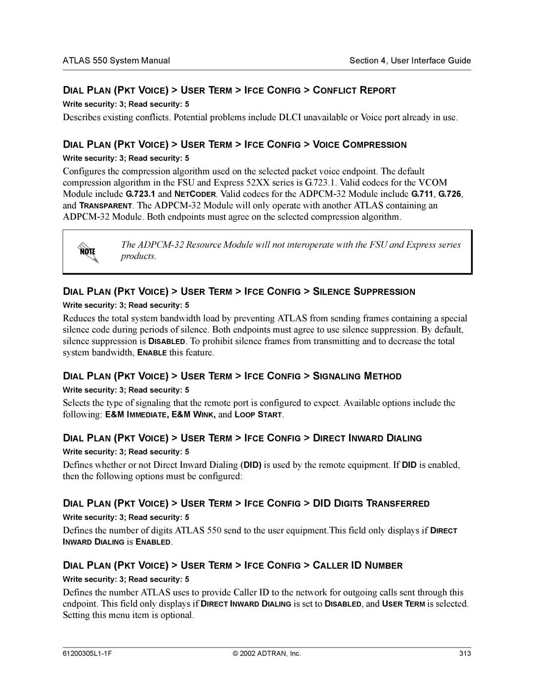 ADTRAN 1200305L1 system manual Dial Plan PKT Voice User Term Ifce Config Conflict Report 