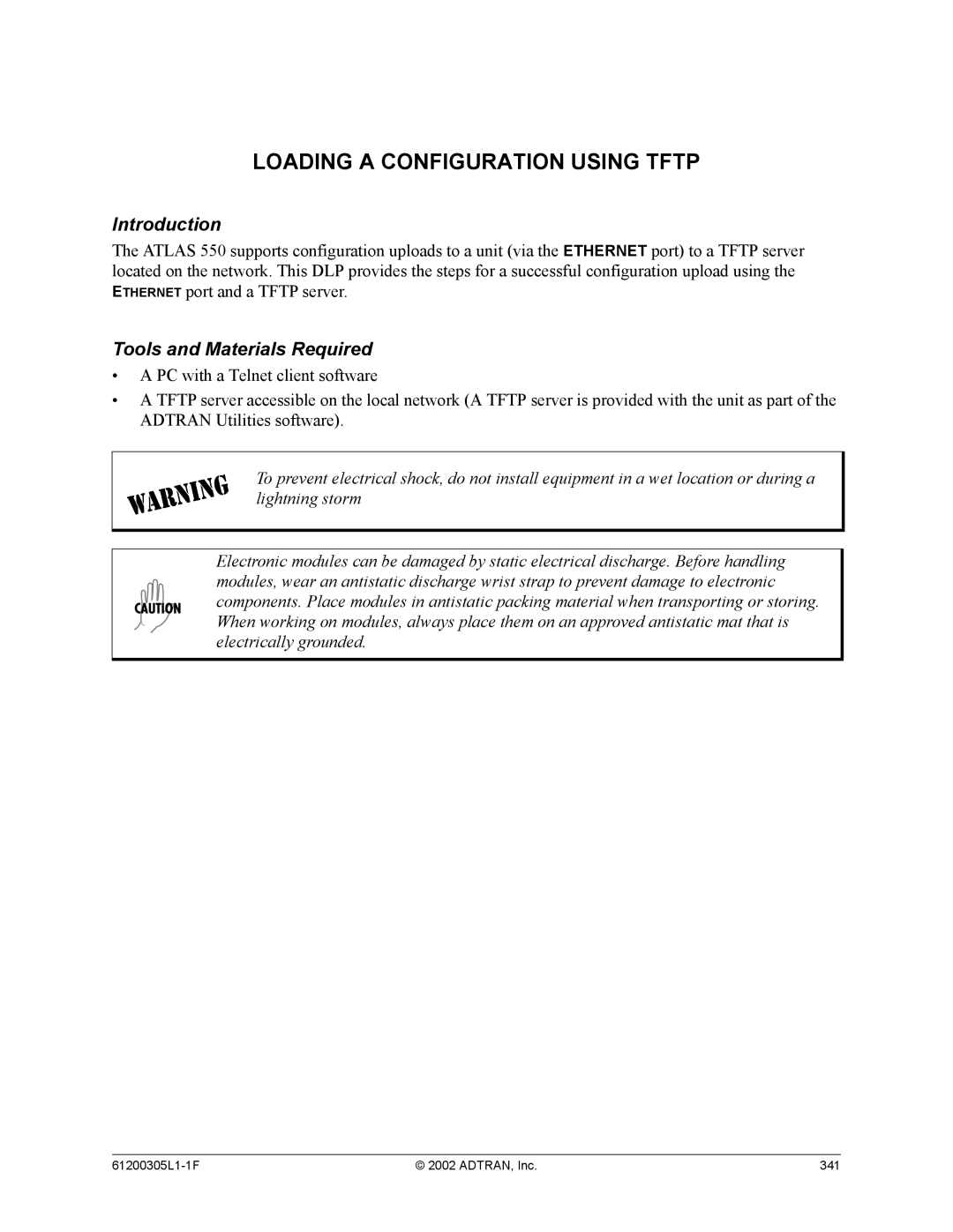 ADTRAN 1200305L1 system manual Loading a Configuration Using Tftp 