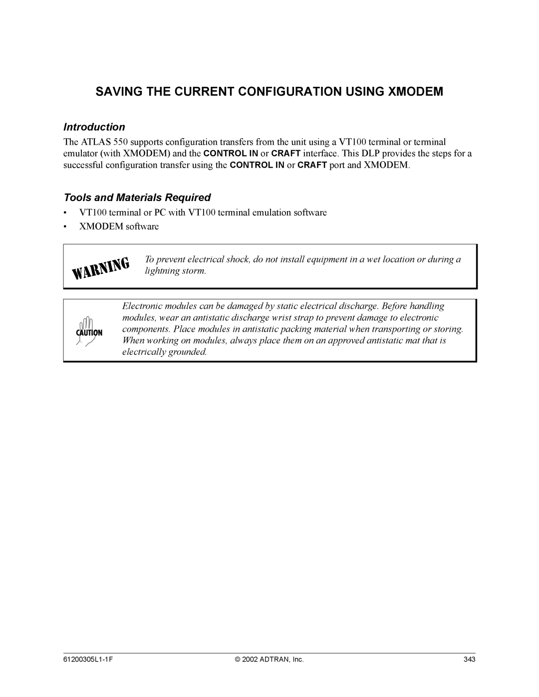 ADTRAN 1200305L1 system manual Saving the Current Configuration Using Xmodem 