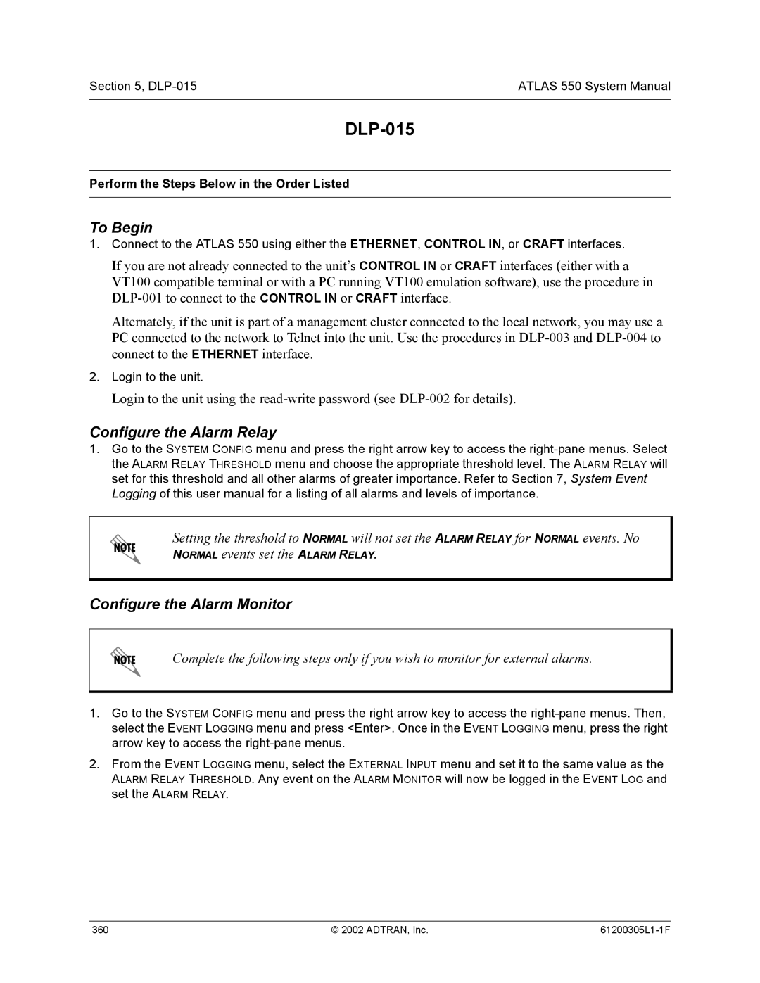 ADTRAN 1200305L1 system manual DLP-015, Perform the Steps Below in the Order Listed 