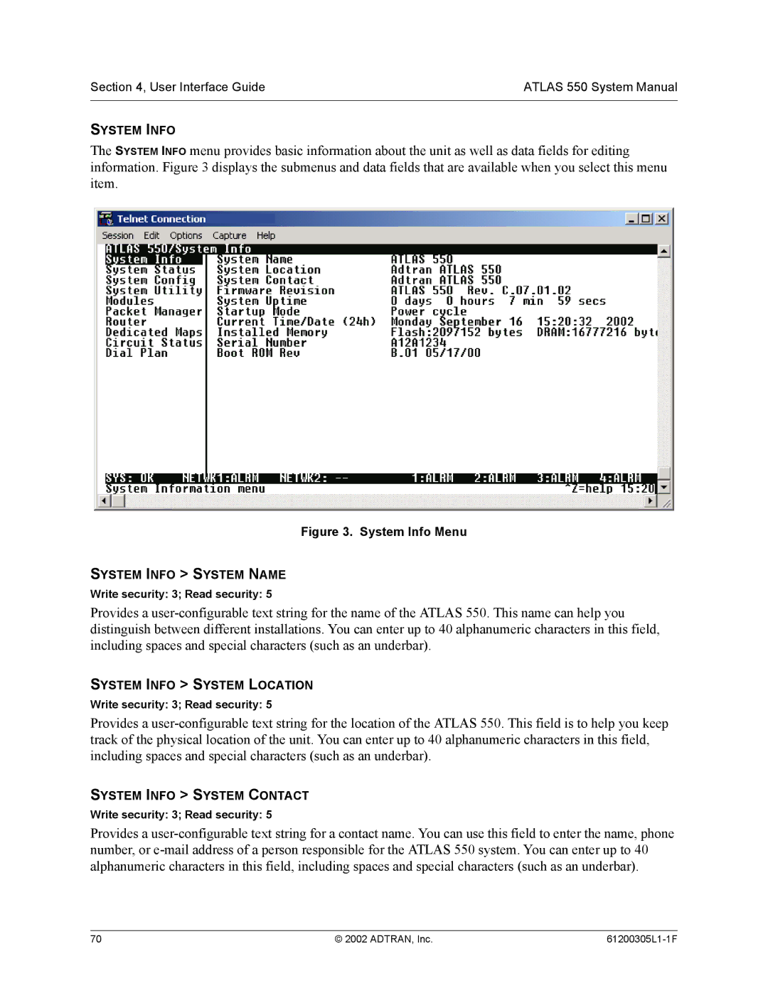 ADTRAN 1200305L1 system manual System Info 