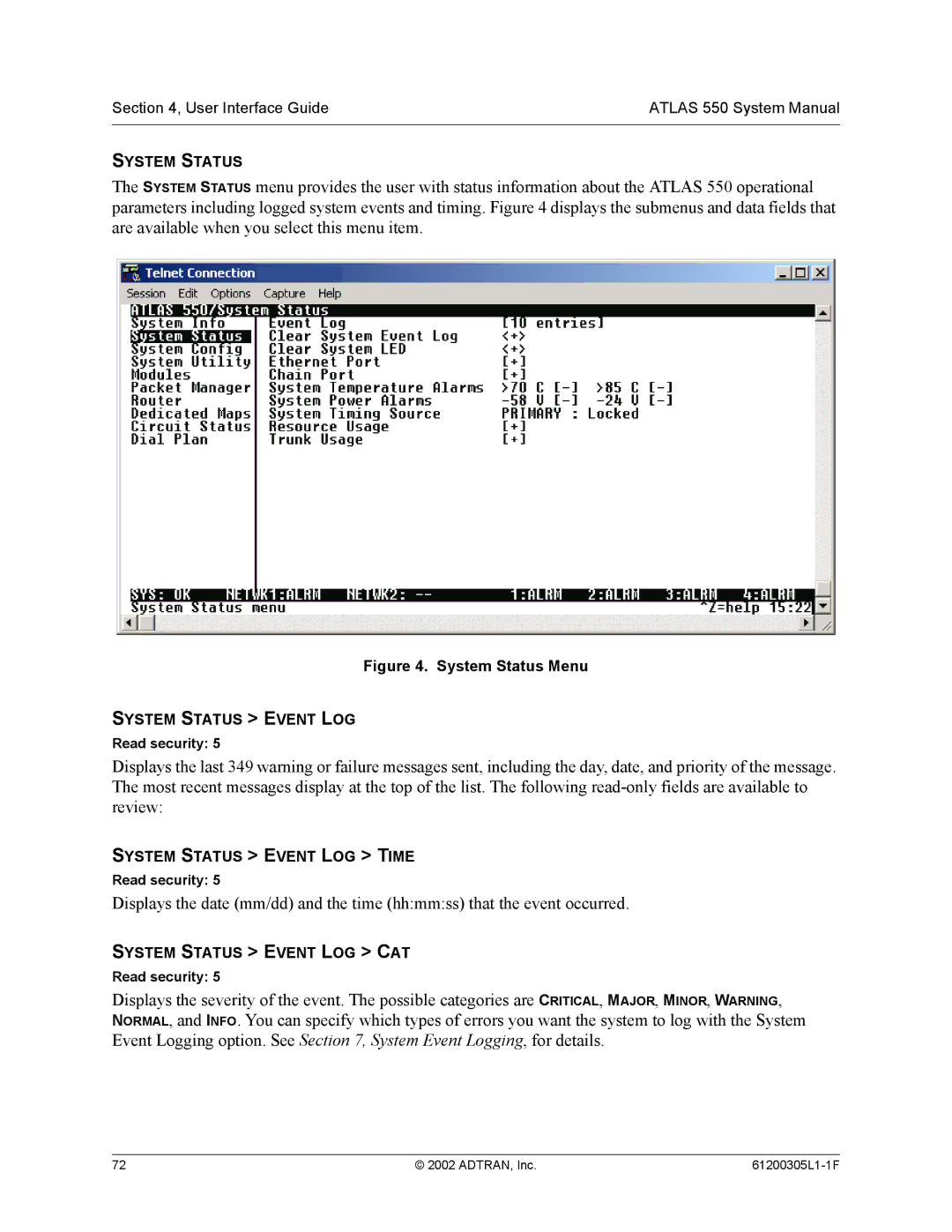 ADTRAN 1200305L1 system manual System Status 