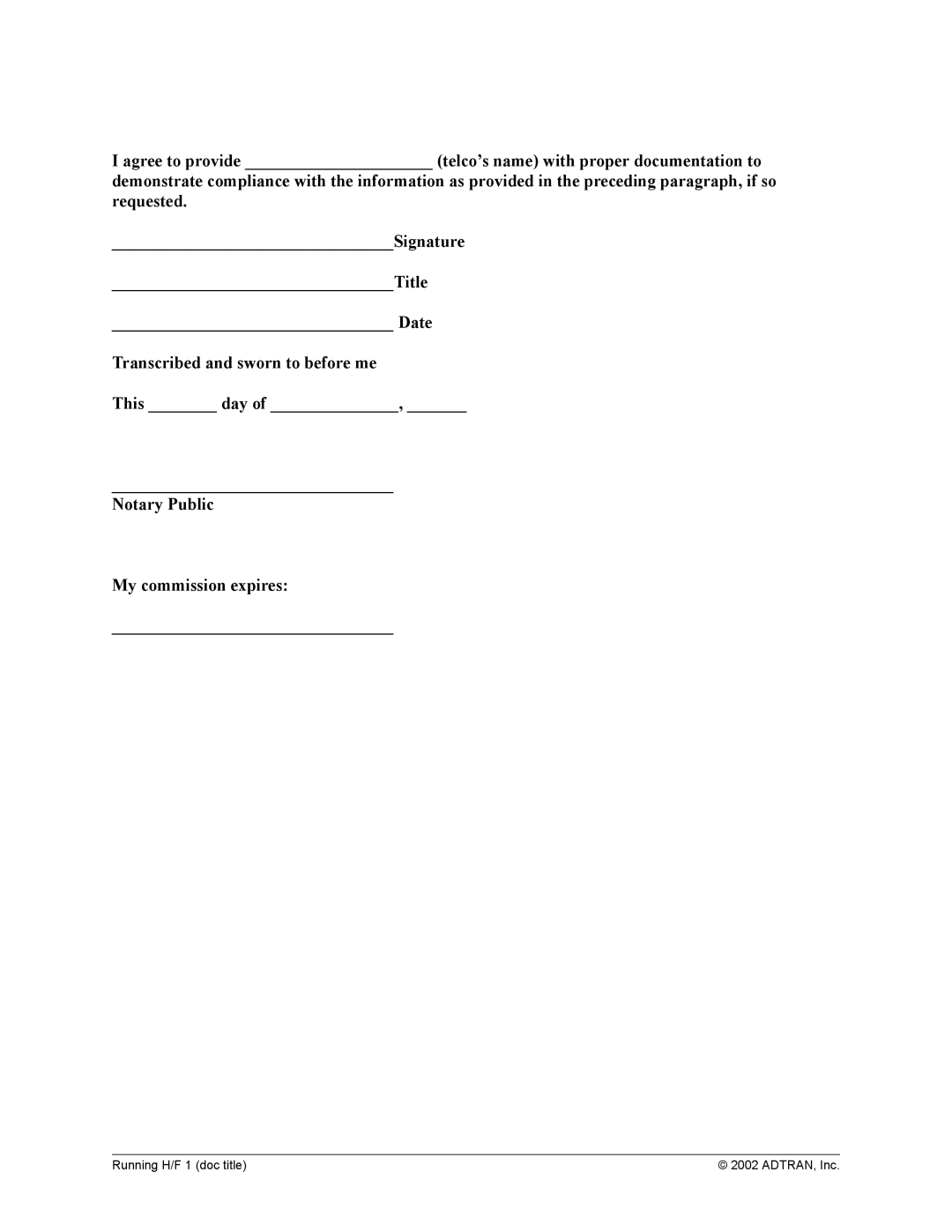 ADTRAN 1200305L1 system manual Running H/F 1 doc title ADTRAN, Inc 