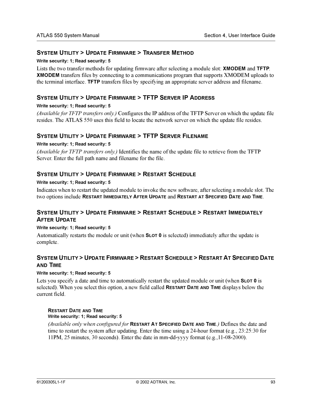 ADTRAN 1200305L1 system manual System Utility Update Firmware Transfer Method 