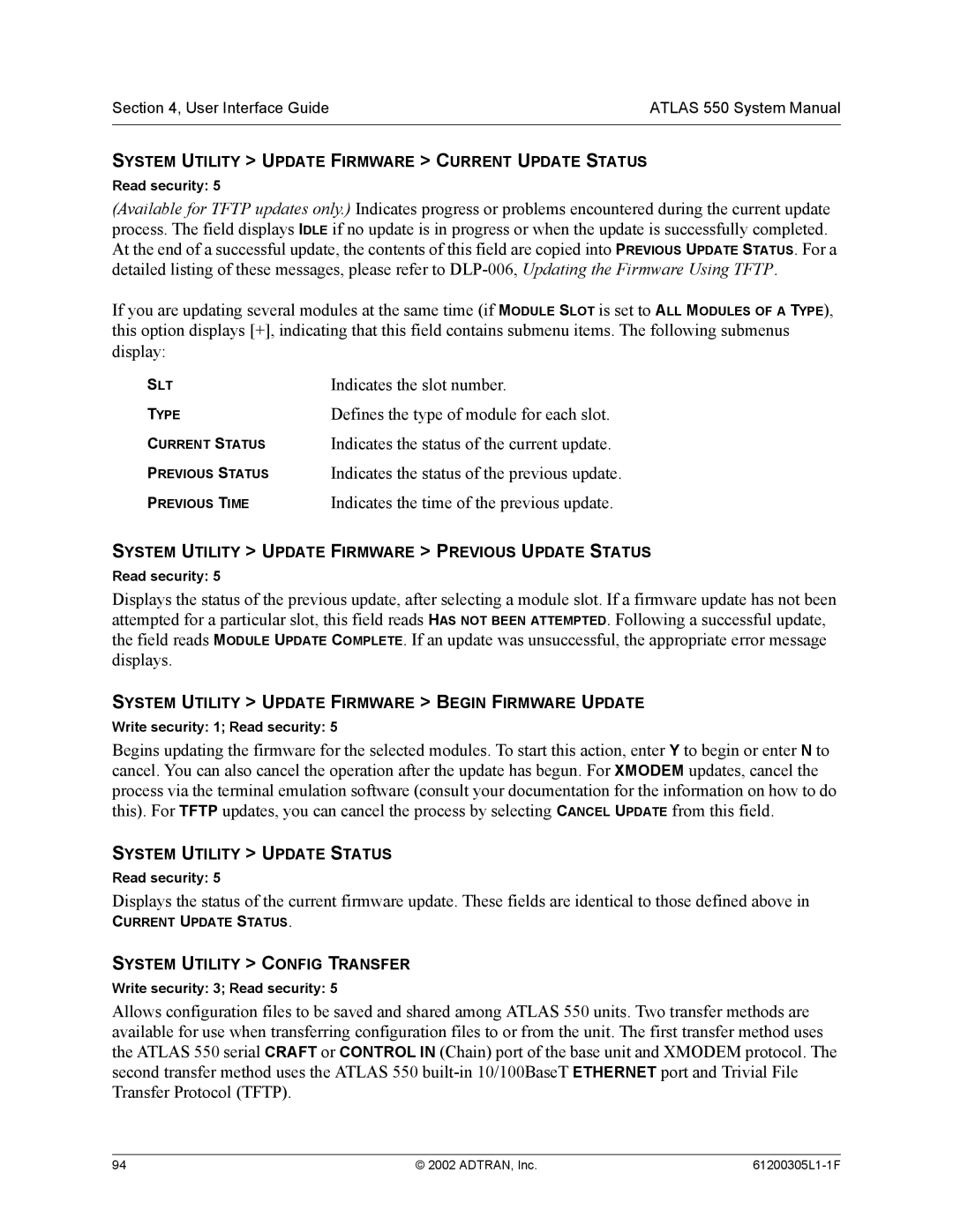 ADTRAN 1200305L1 system manual Indicates the slot number, Defines the type of module for each slot 