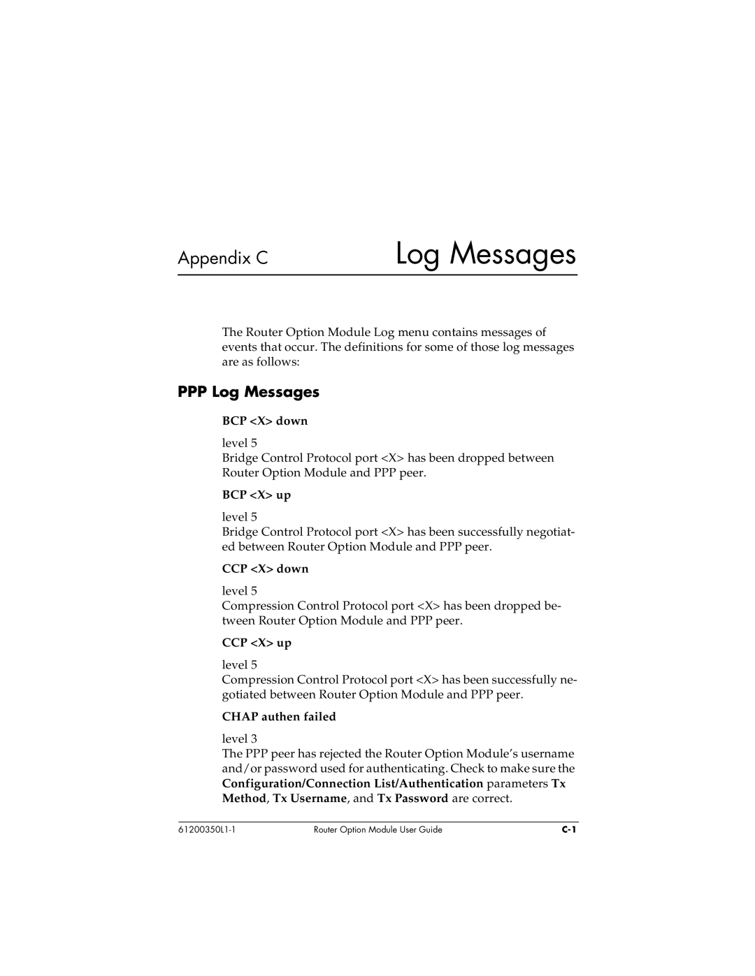 ADTRAN 1200350L1 user manual PPP Log Messages 