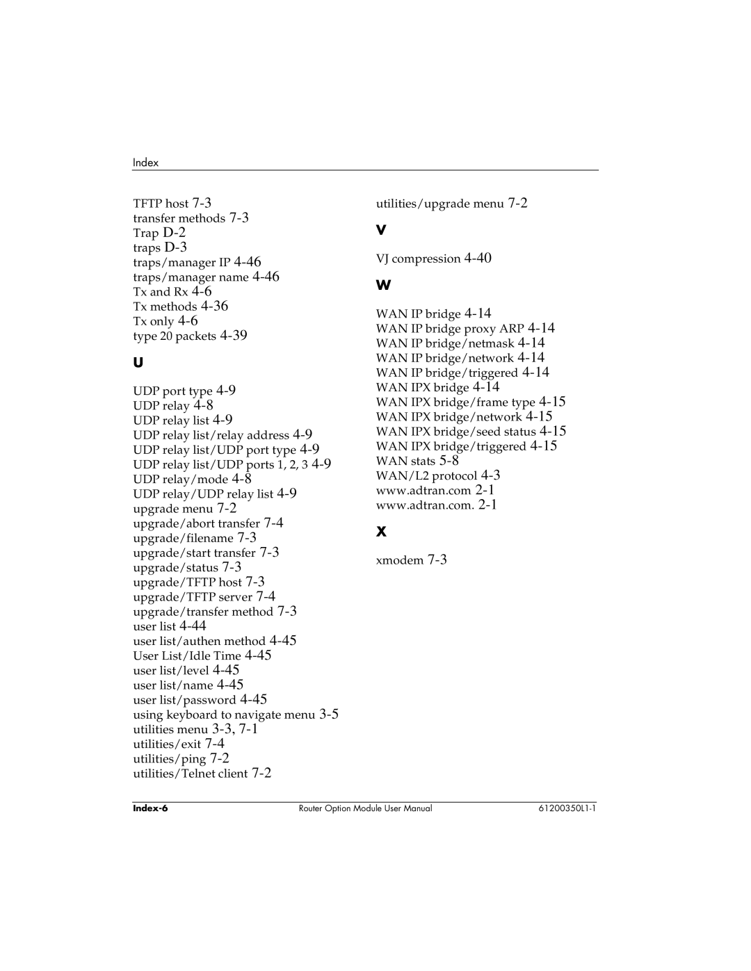 ADTRAN 1200350L1 user manual Index-6 