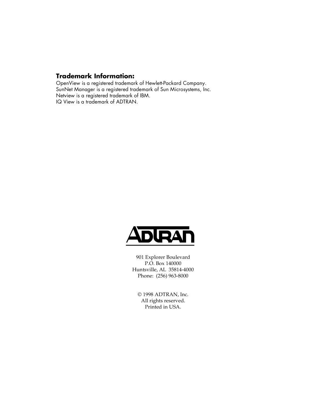 ADTRAN 1200350L1 user manual Trademark Information 