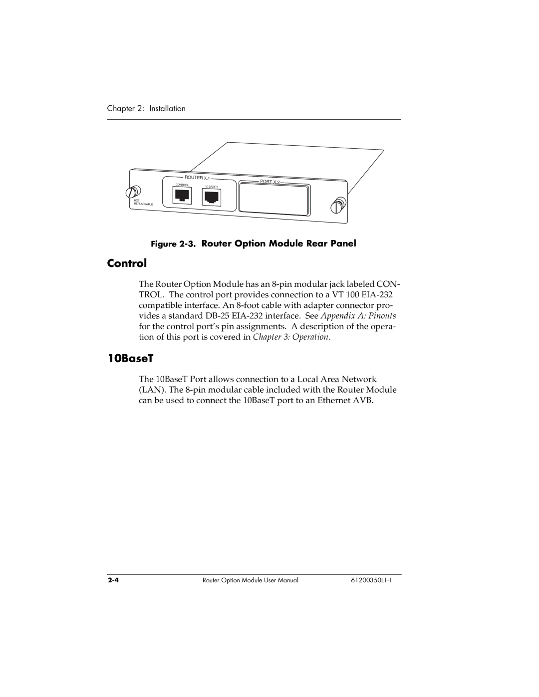 ADTRAN 1200350L1 user manual Control, 10BaseT 