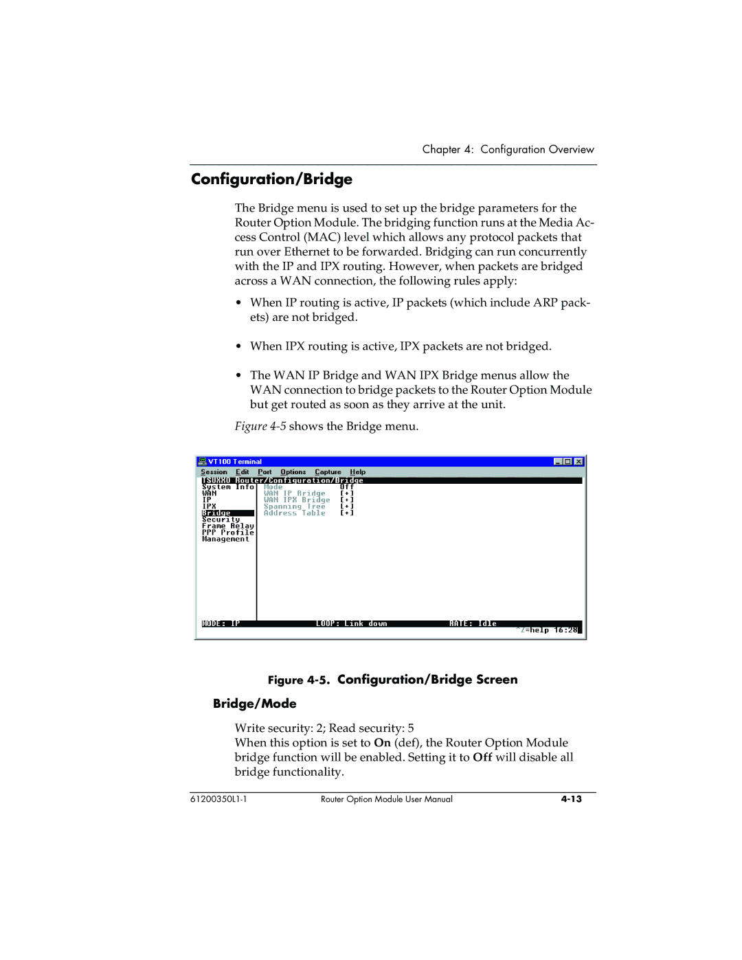 ADTRAN 1200350L1 user manual Configuration/Bridge Screen Bridge/Mode 