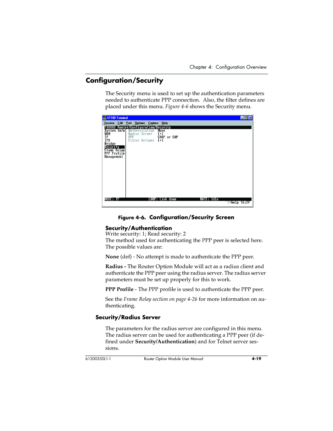 ADTRAN 1200350L1 user manual Configuration/Security, Security/Radius Server 