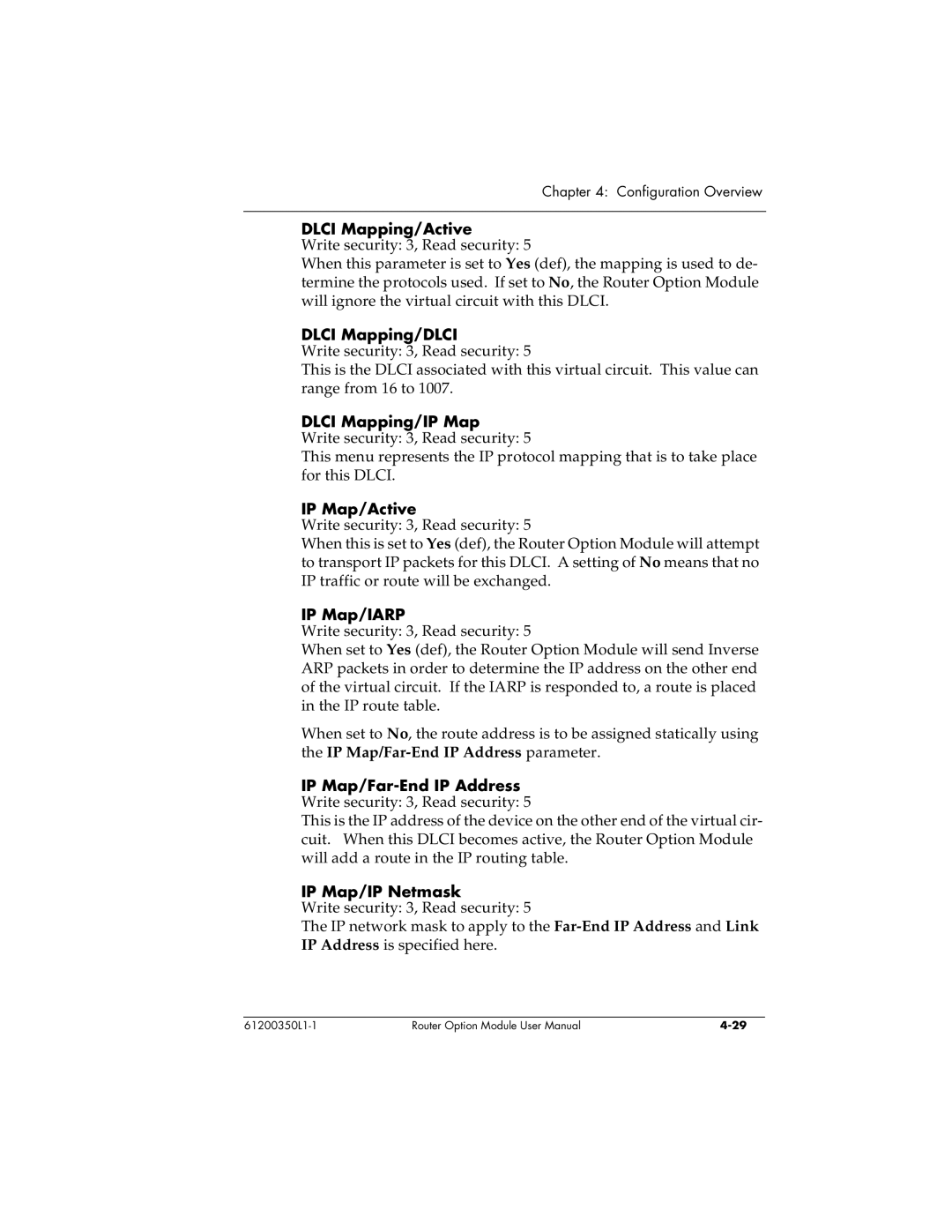 ADTRAN 1200350L1 user manual Dlci Mapping/Active, Dlci Mapping/DLCI, Dlci Mapping/IP Map, IP Map/Active, IP Map/IARP 