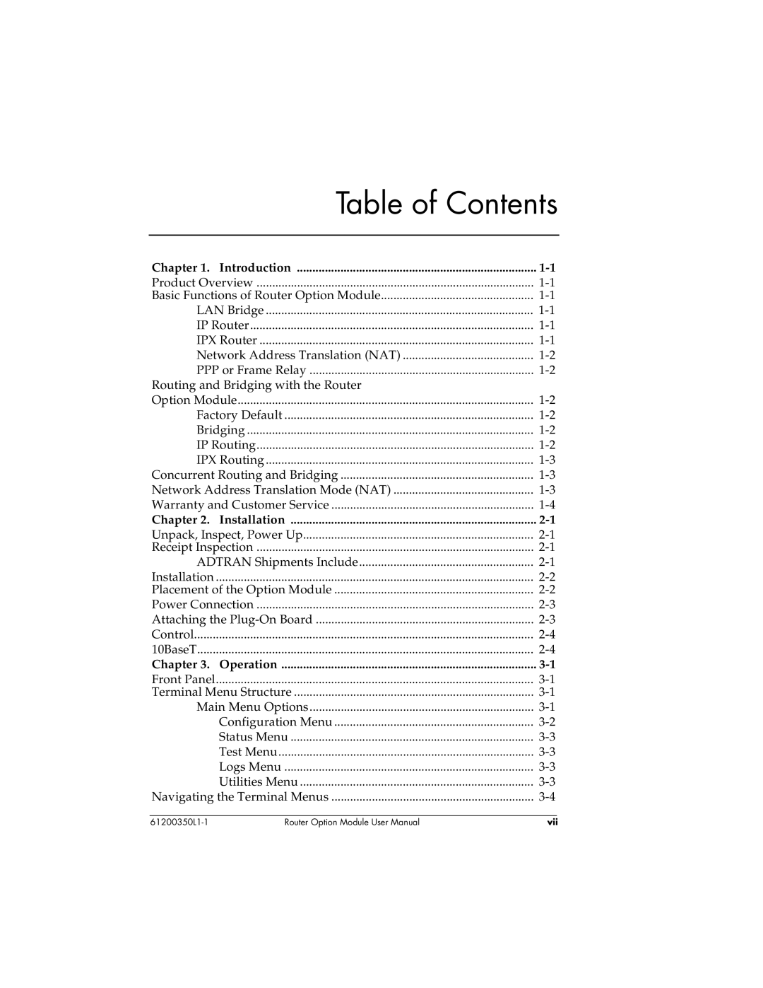 ADTRAN 1200350L1 user manual Table of Contents 