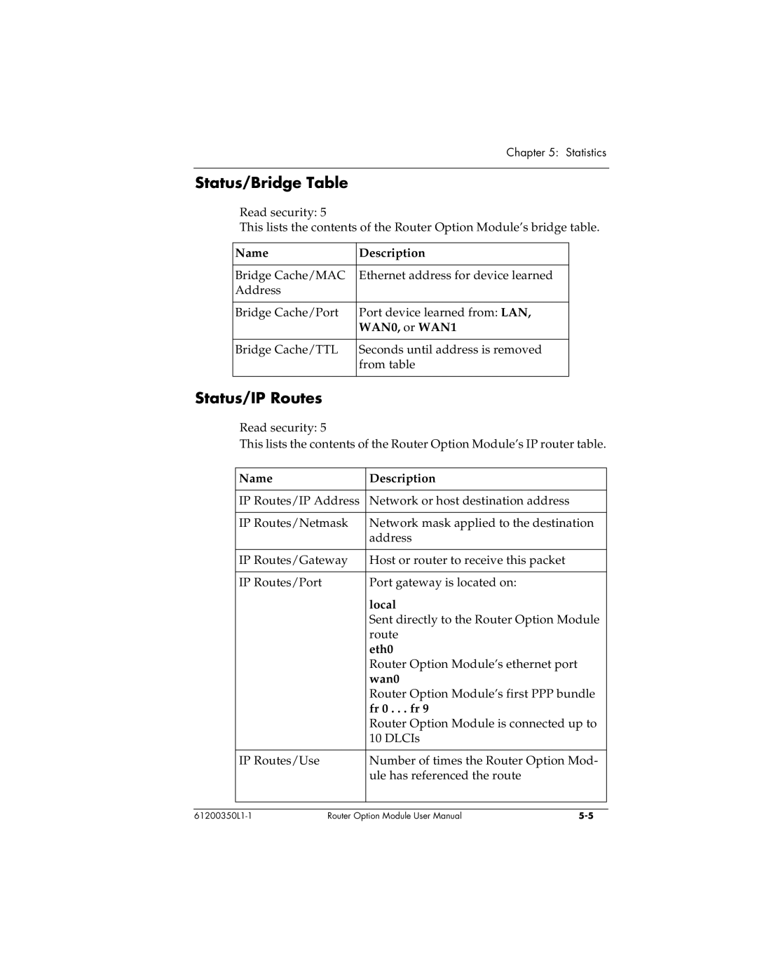 ADTRAN 1200350L1 user manual Status/Bridge Table, Status/IP Routes 