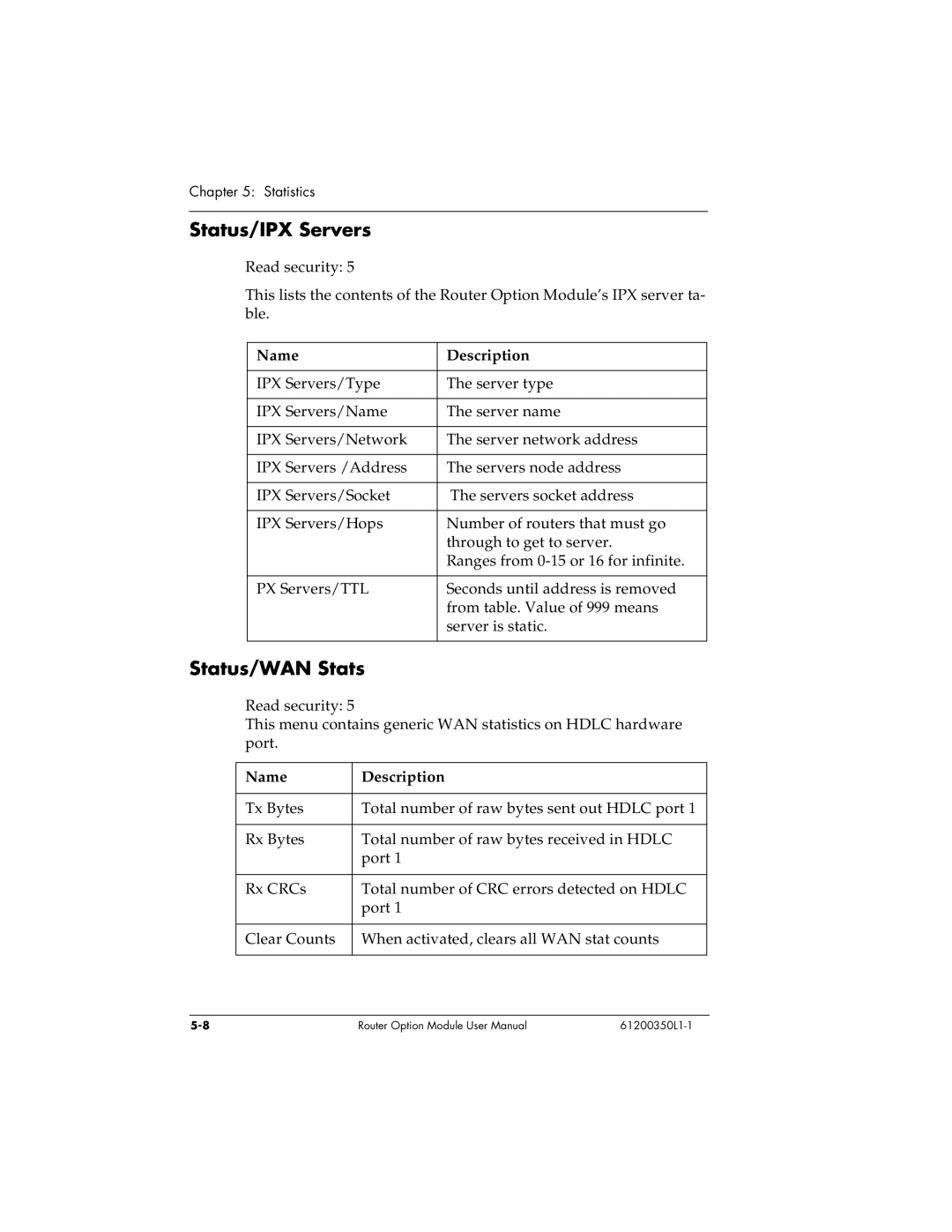 ADTRAN 1200350L1 user manual Status/IPX Servers, Status/WAN Stats 