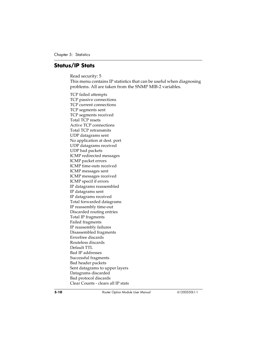 ADTRAN 1200350L1 user manual Status/IP Stats 