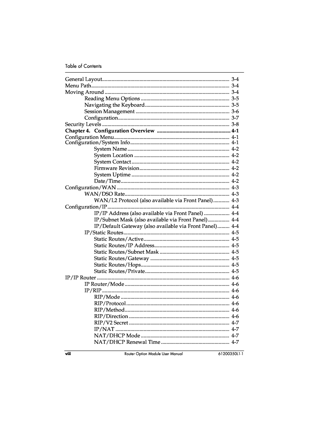 ADTRAN 1200350L1 user manual Configuration Overview, Table of Contents 