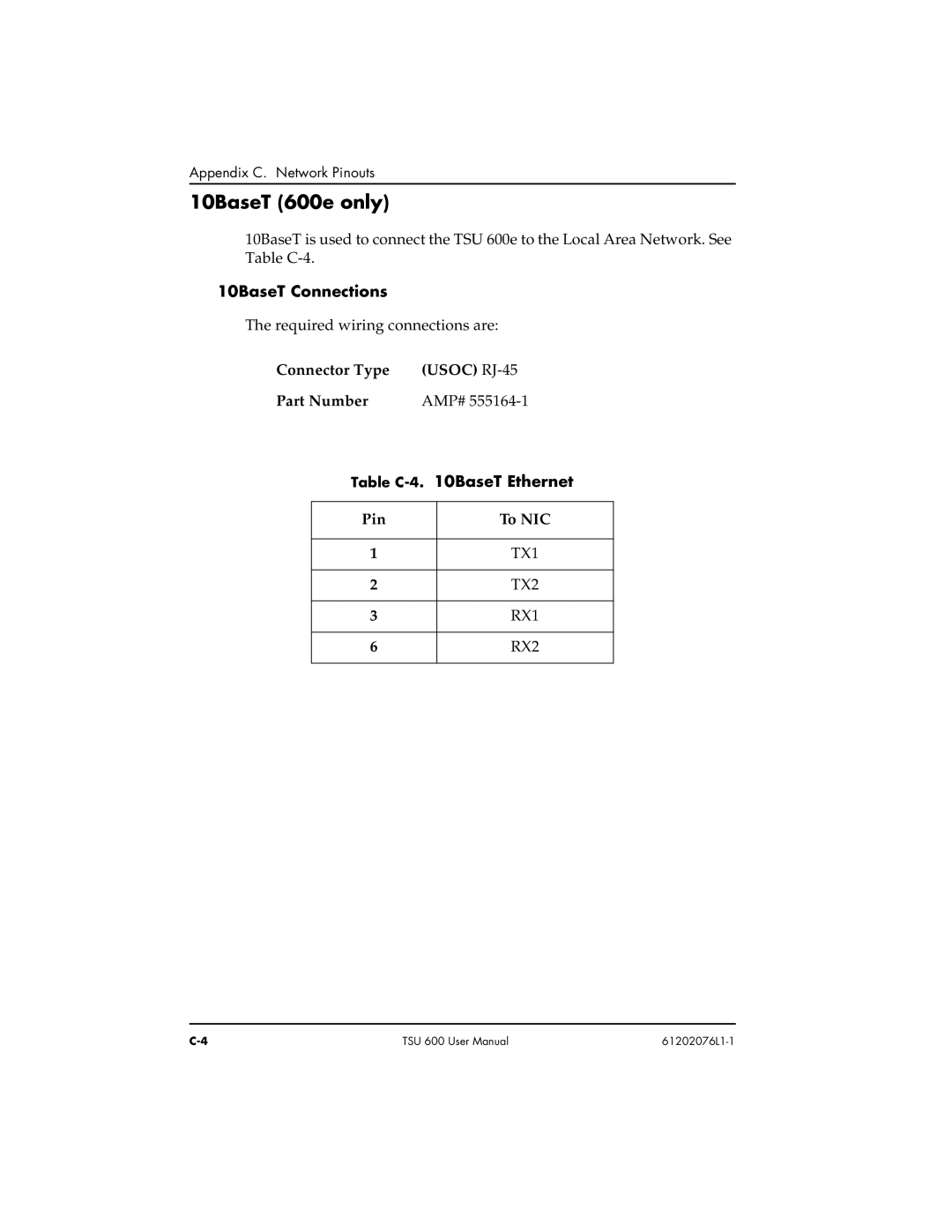 ADTRAN 1202076L2#DC, 1202076L1#DC user manual 10BaseT 600e only, 10BaseT Connections, 10BaseT Ethernet 