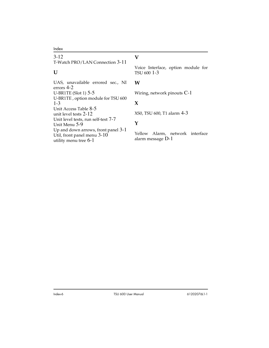 ADTRAN 1202076L2#DC, 1202076L1#DC user manual Index-6 61202076L1-1 